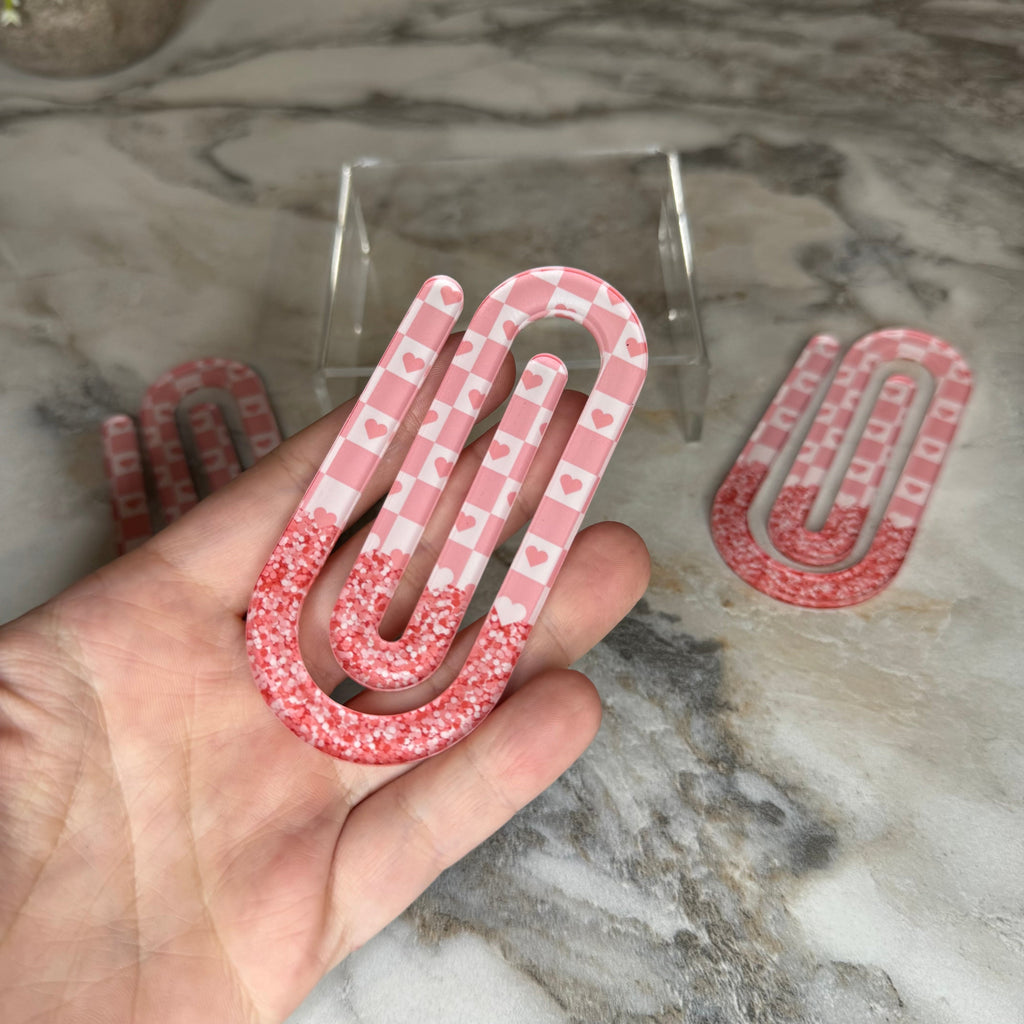 Jumbo Paperclip - Pink Glitter Hearts