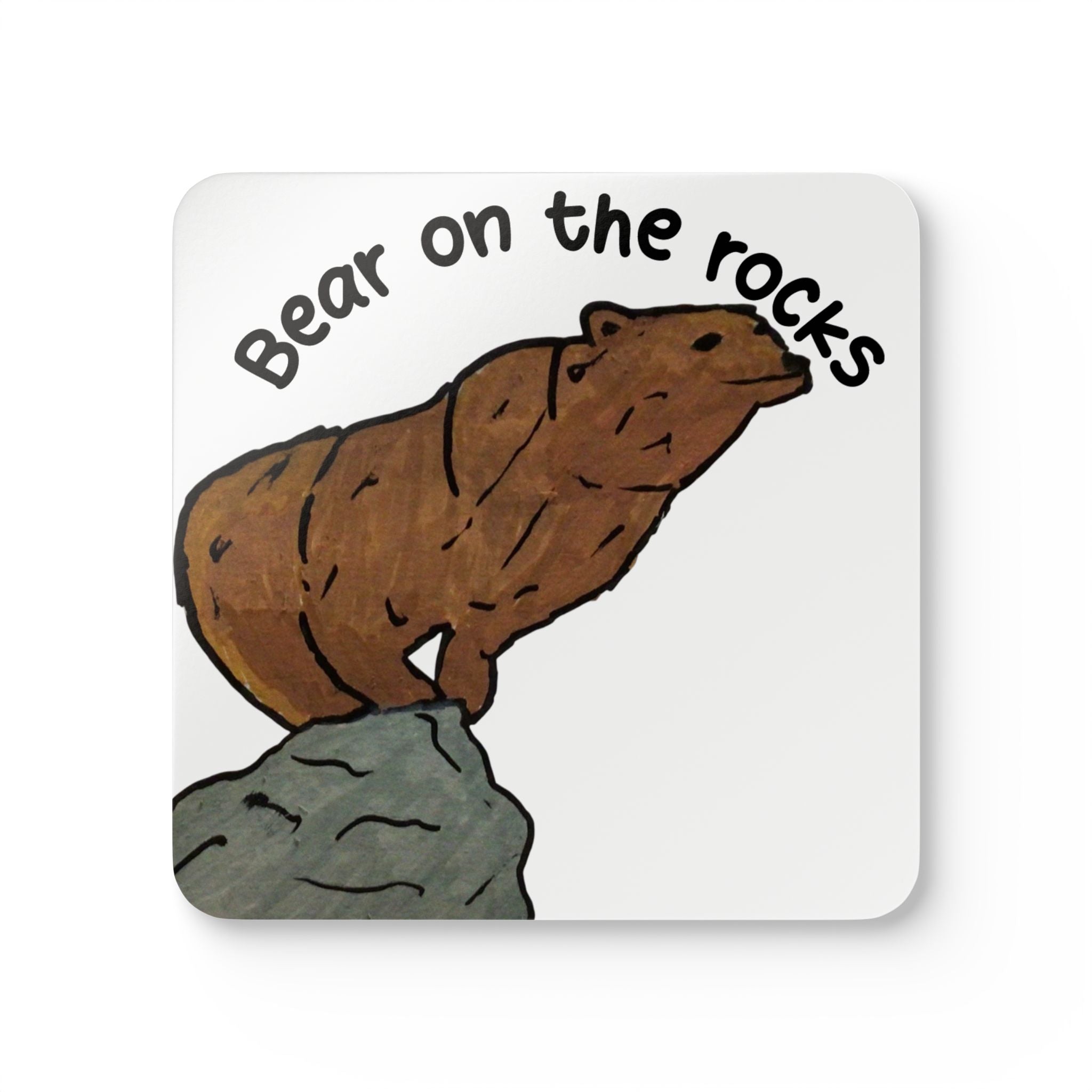 Bear on the Rocks Cork Coaster Set — Wildlife Art Drink Coasters | The Primal Realm
