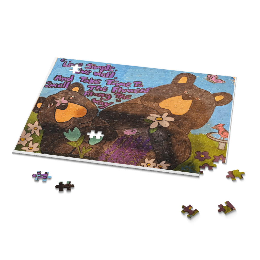 Bear Family Puzzle – "Live Simple, Live Well" Floral Jigsaw (120/252/500 pcs)