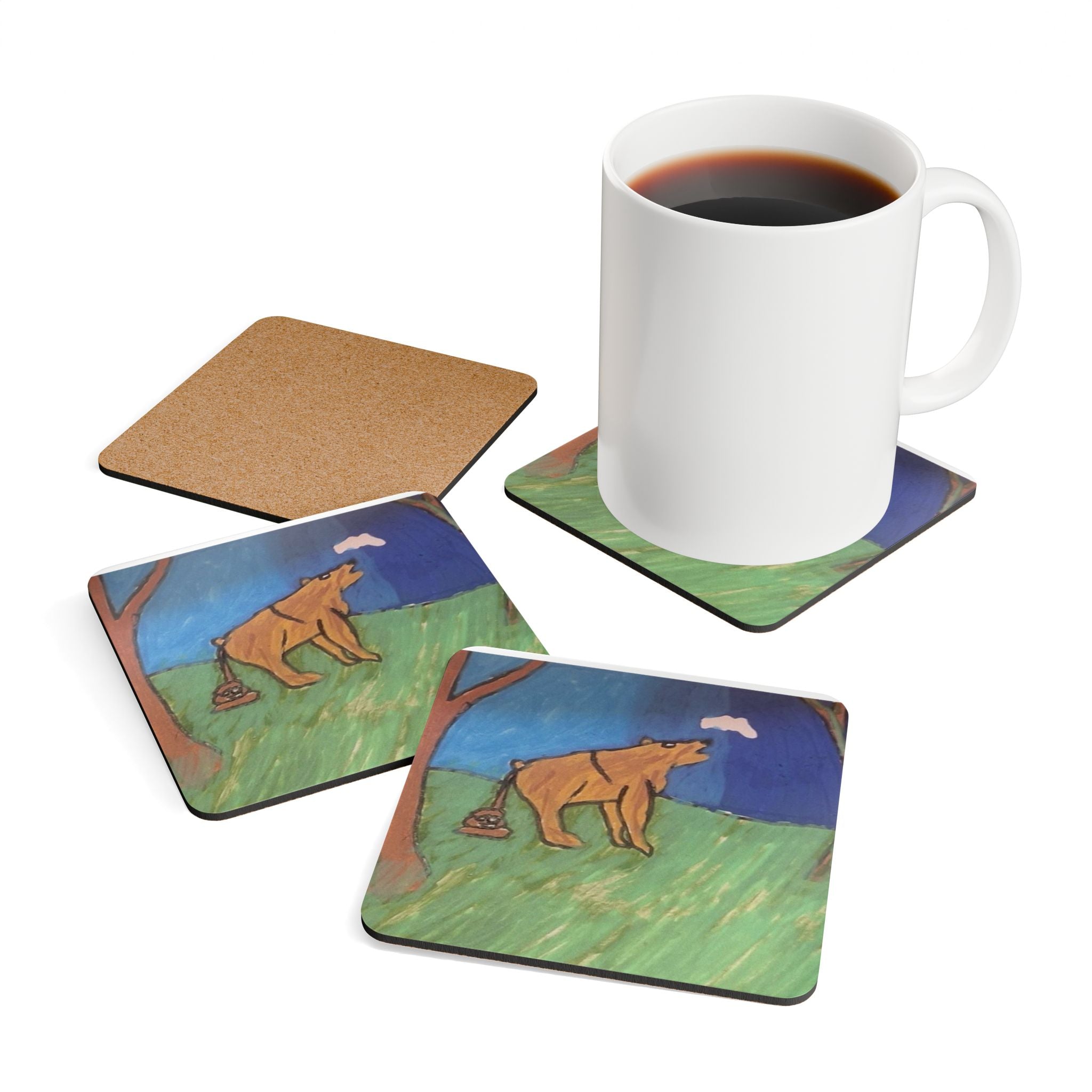 Whimsy Grr | Bear in the Woods Cork Coaster Set