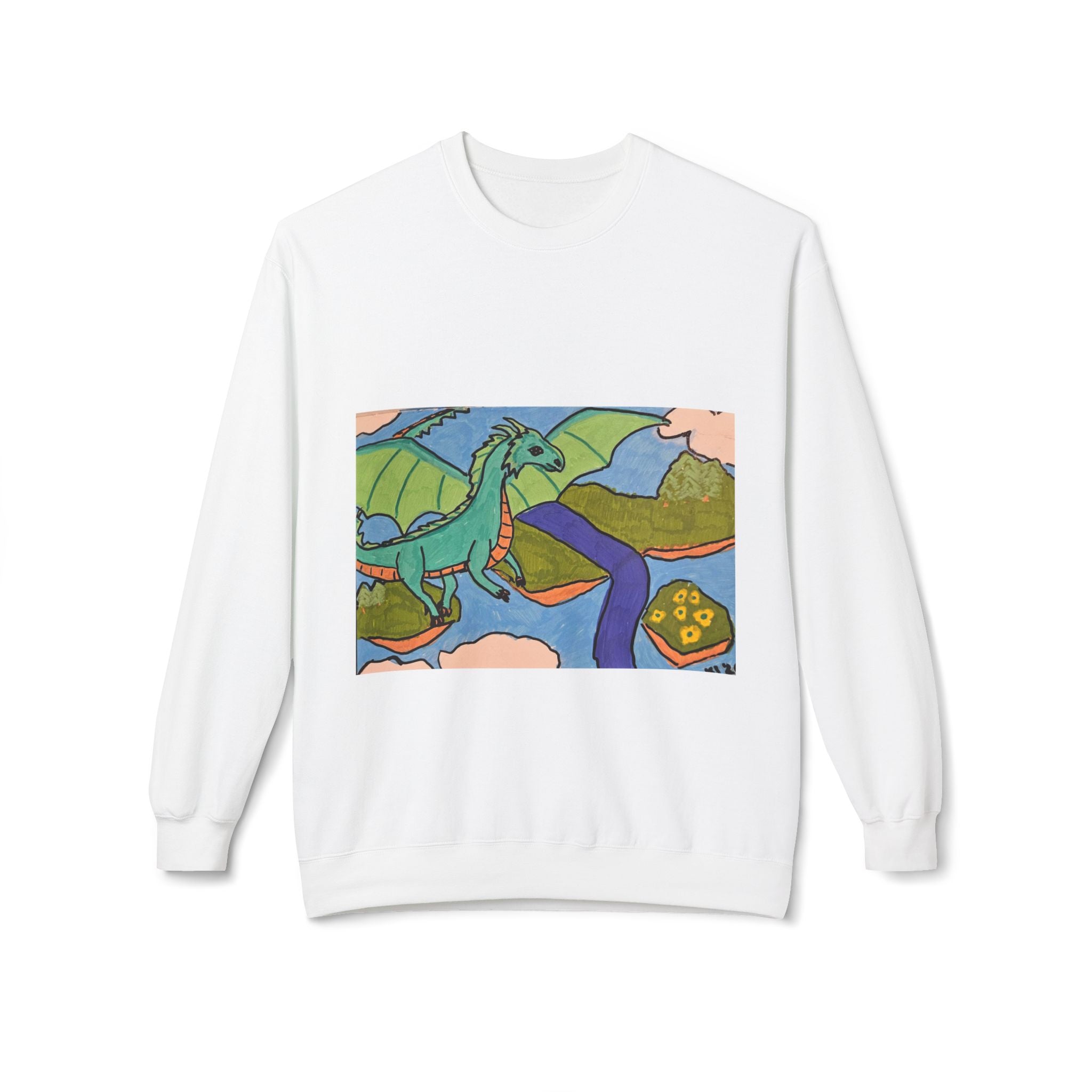 Dragon Landscape Crewneck Sweatshirt — Colorful Fantasy Art Pullover