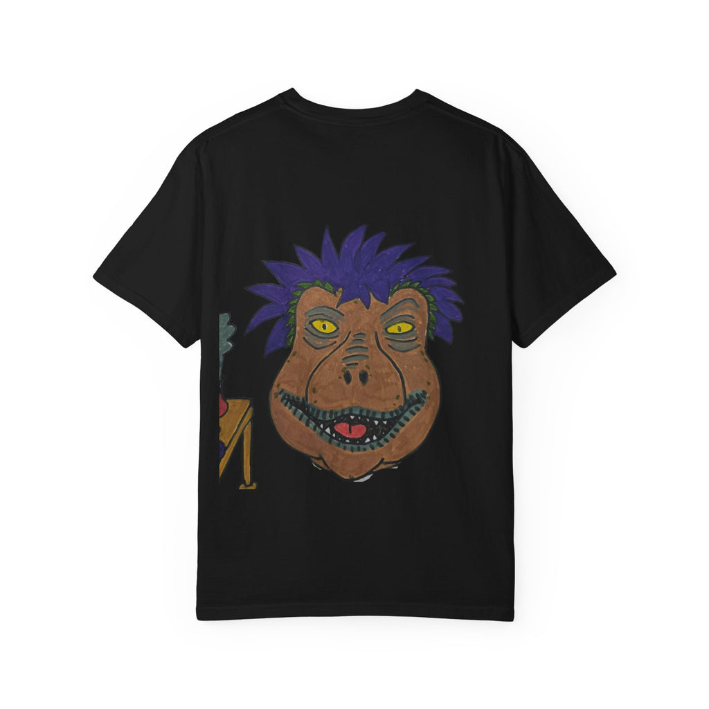 Rexalty Extinct undead caffeinated Graphic T-Shirt — Quirky Hand-Drawn Dinosaur Portrait