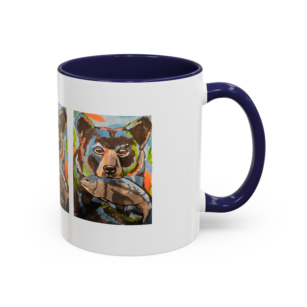 Whimsy Grr | Rusty the Bear Accent Mug (11oz & 15oz) — Bear with a Fish Coffee Mug