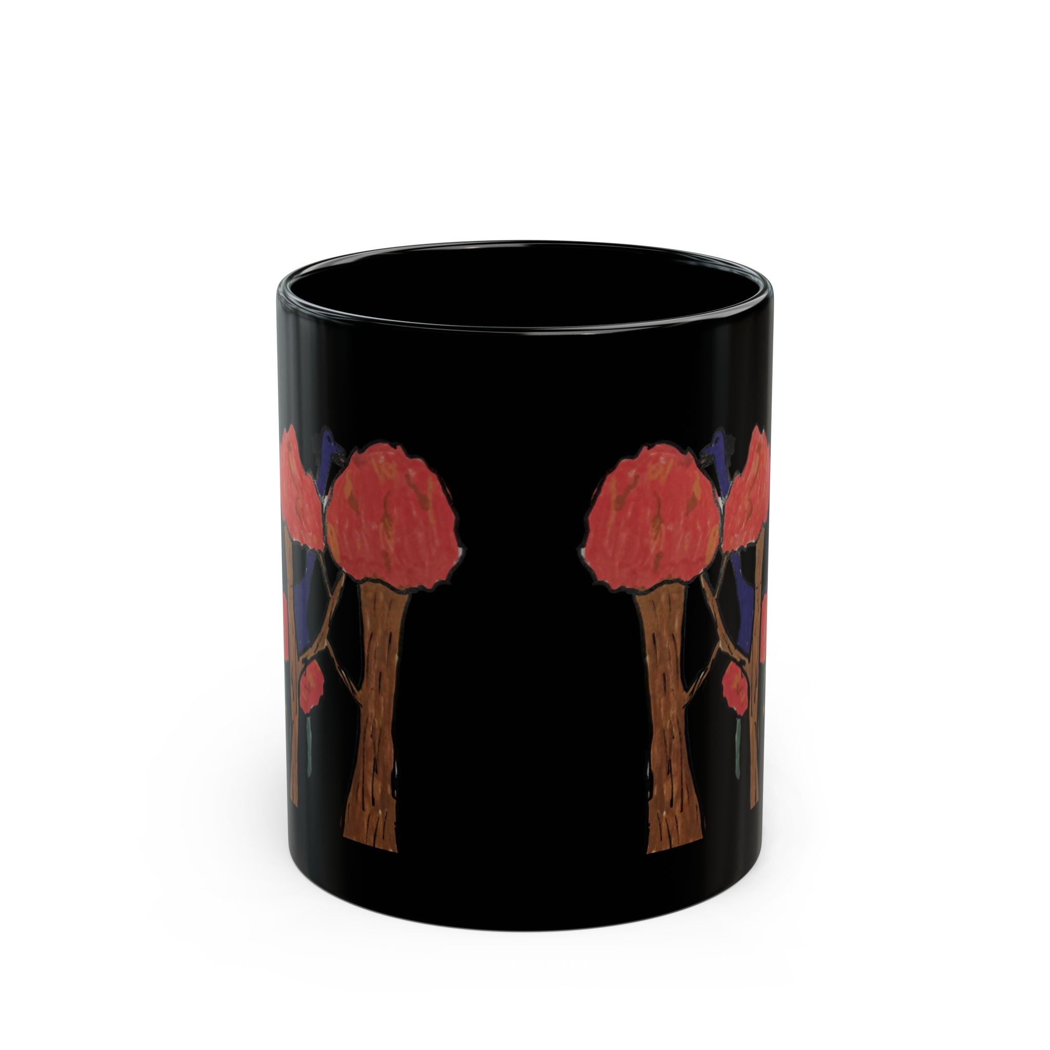 Black Ceramic Mug — Brachy Red Tree Silhouette Coffee Cup (11oz/15oz)