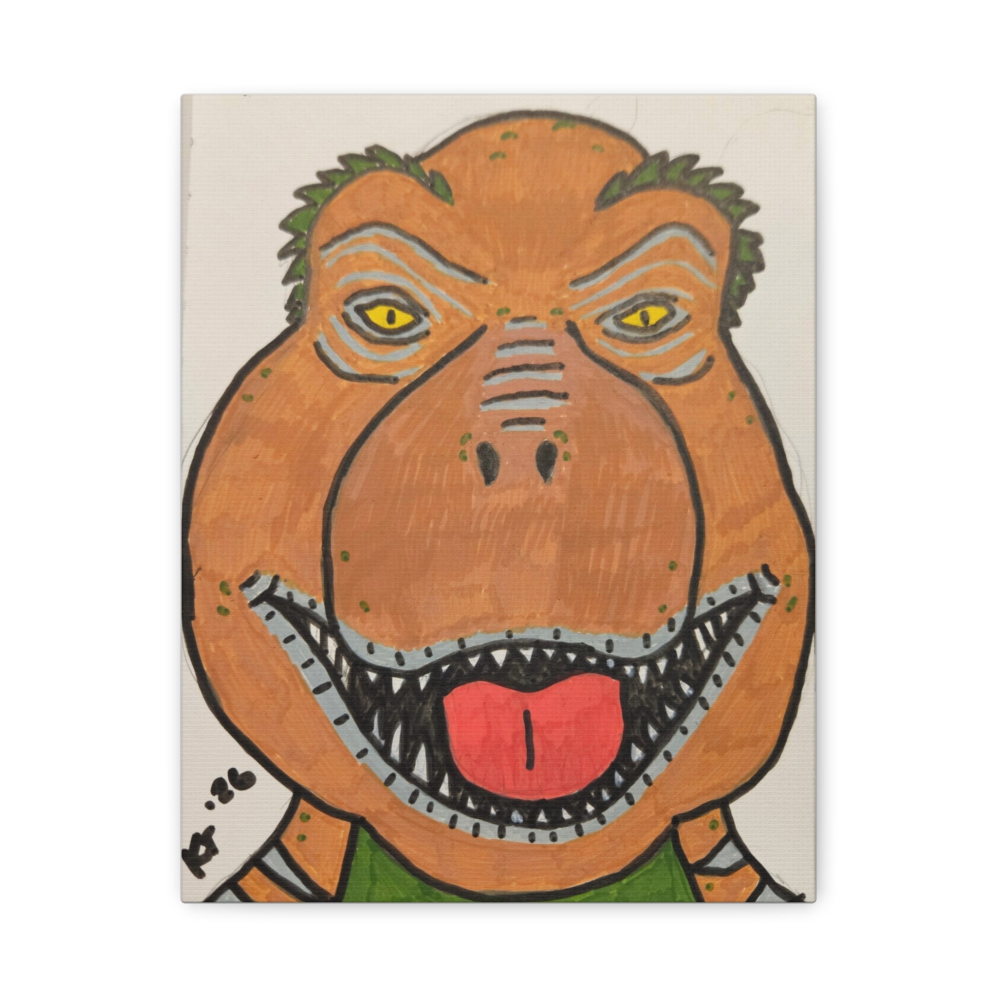 Tea Rex Matte Canvas Art — Funny Dinosaur Illustration Wall Decor, Stretched