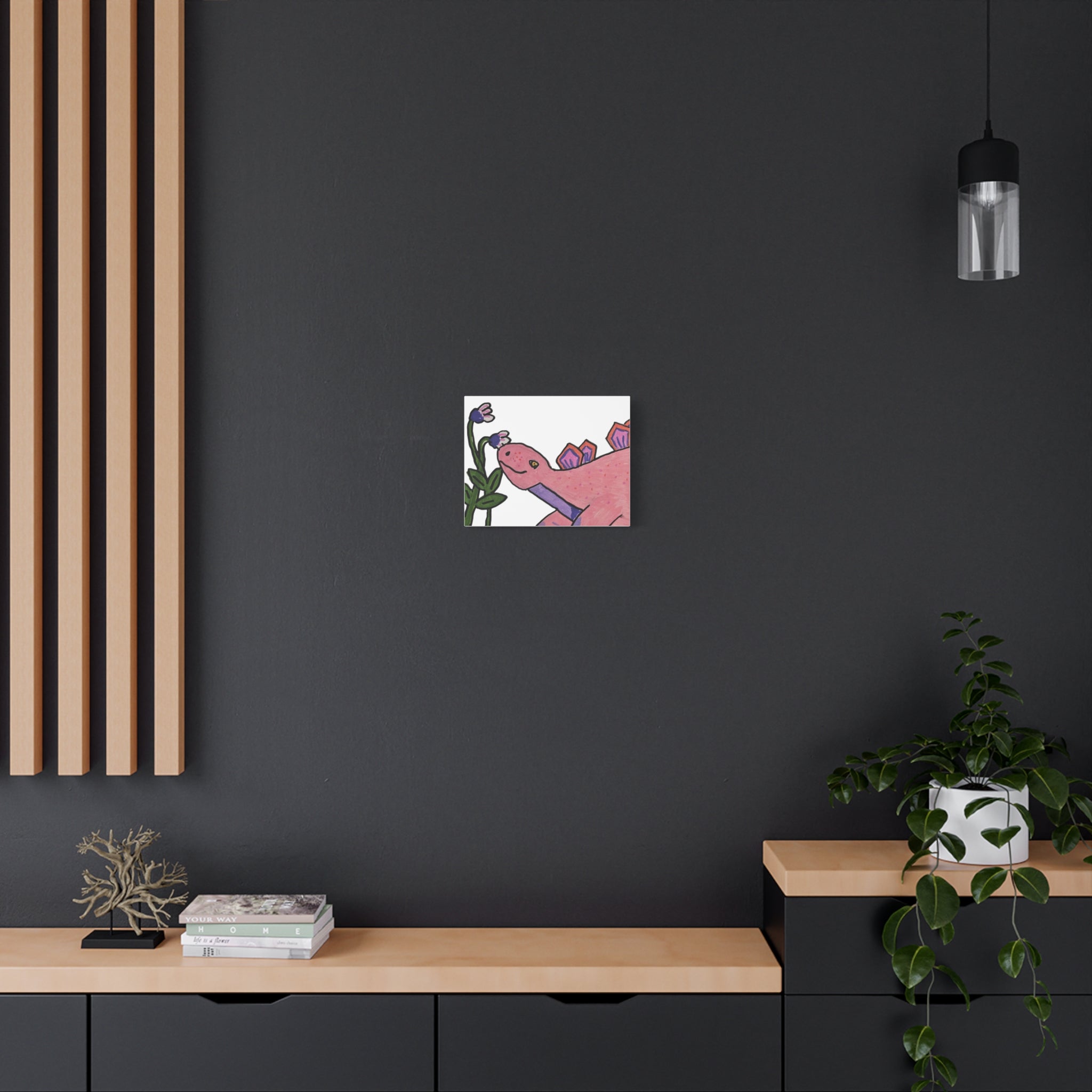 Pink Stegosaurus Canvas Art — Whimsical Dino Wall Decor