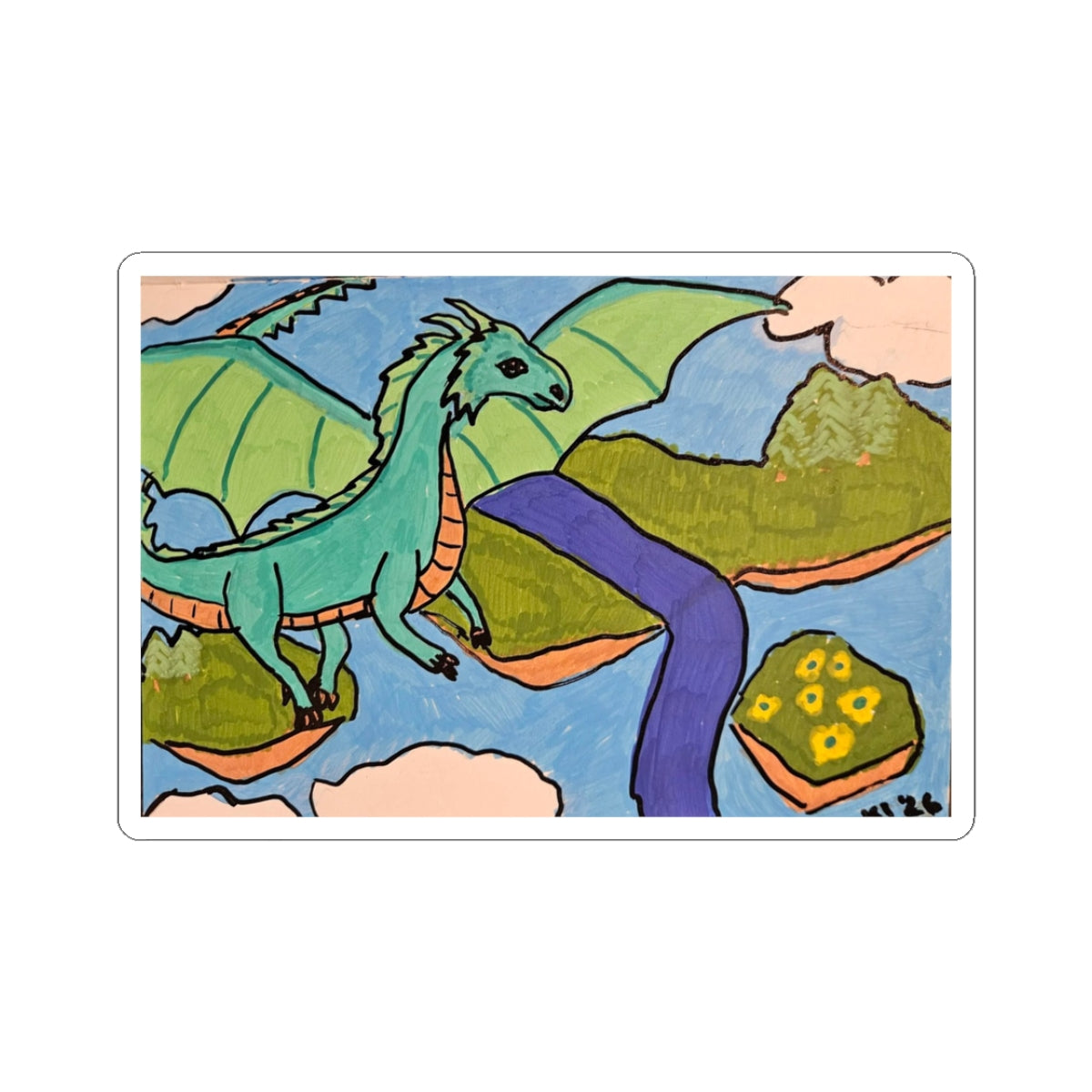 Dragon Landscape Sticker — Fantasy Dragon Kiss-Cut Decal