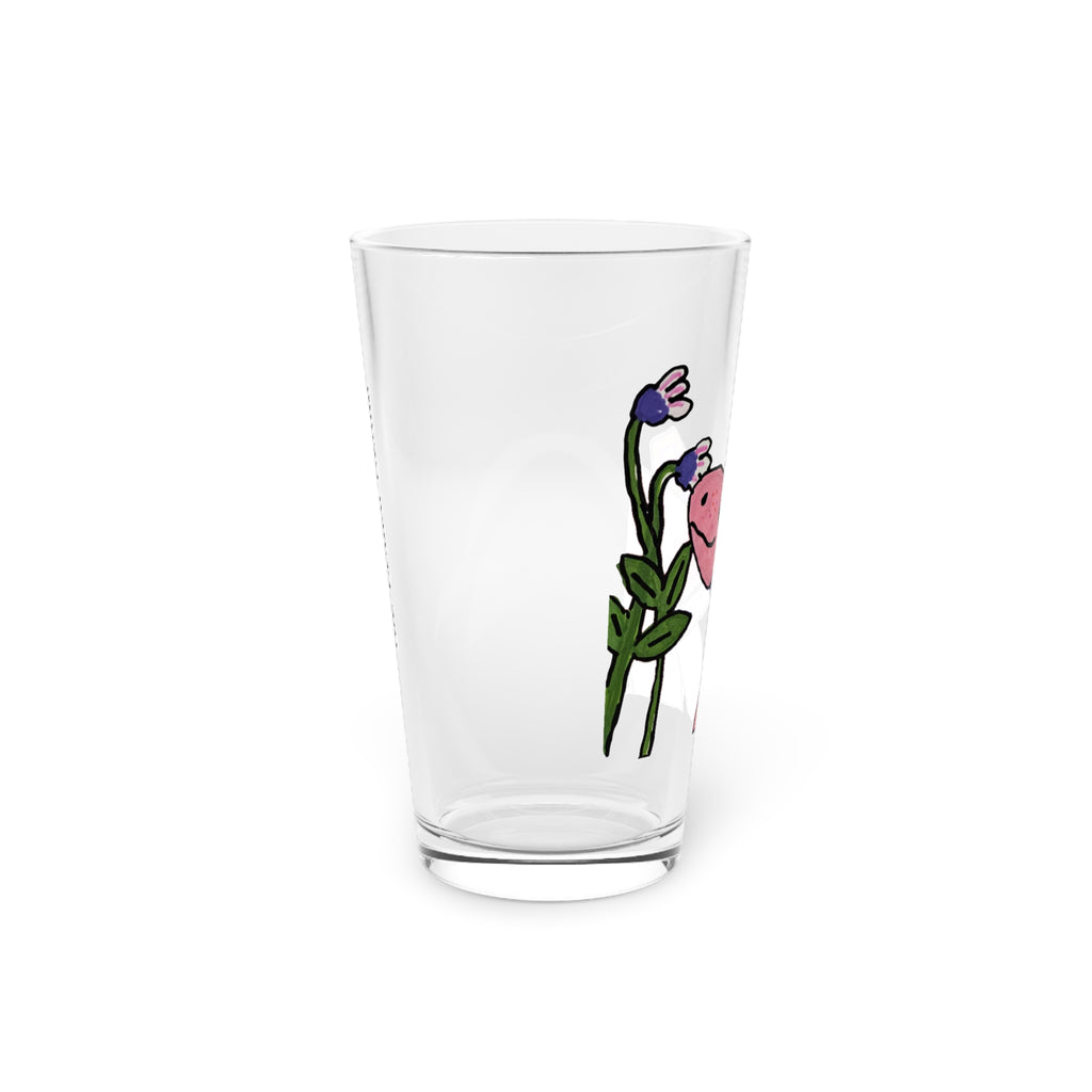 Pink Stegosaurus Floral Pint Glass — Cute 16oz Dino Beer & Drinkware