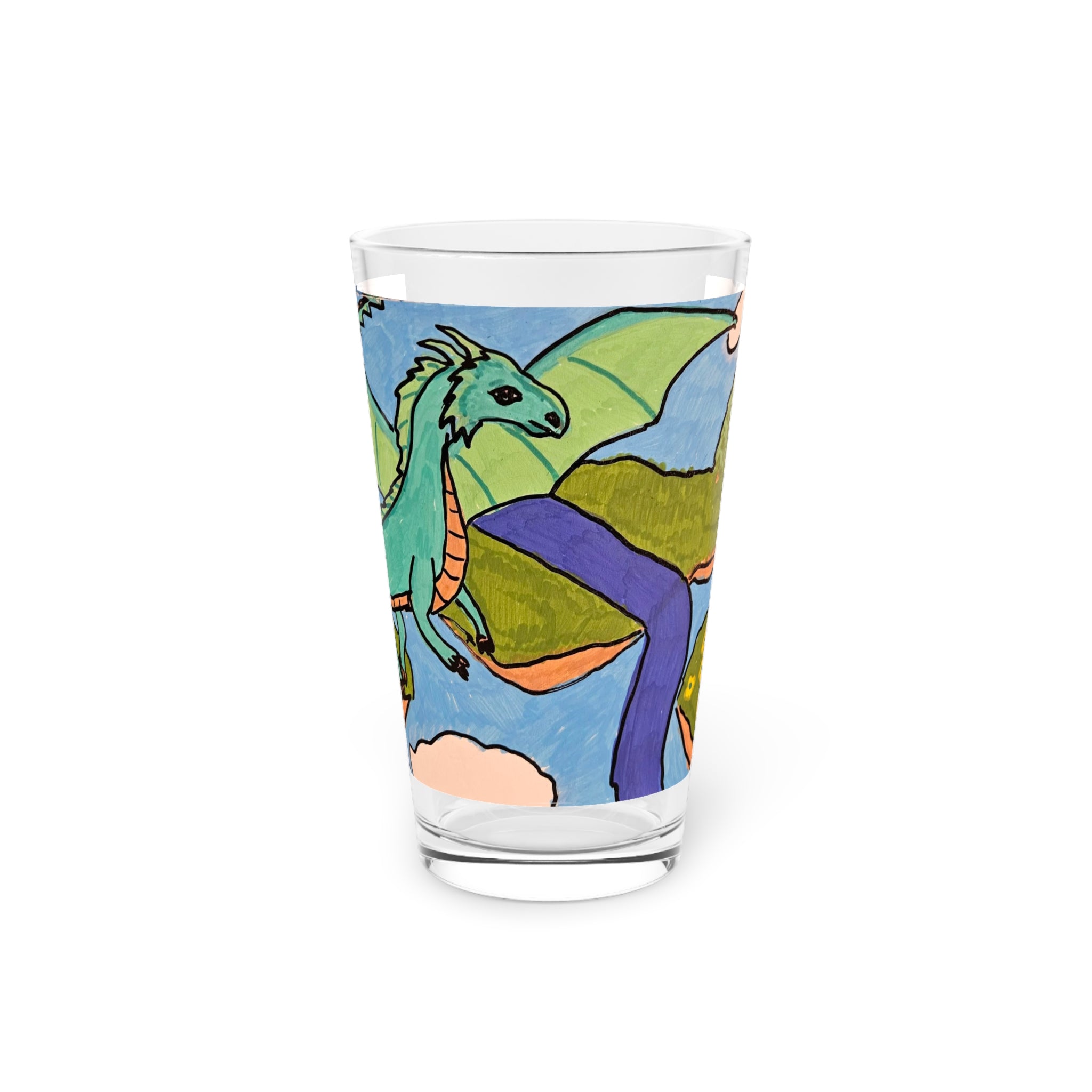 Dragon Landscape Pint Glass, 16oz — Fantasy Dragon Art Beer Glass
