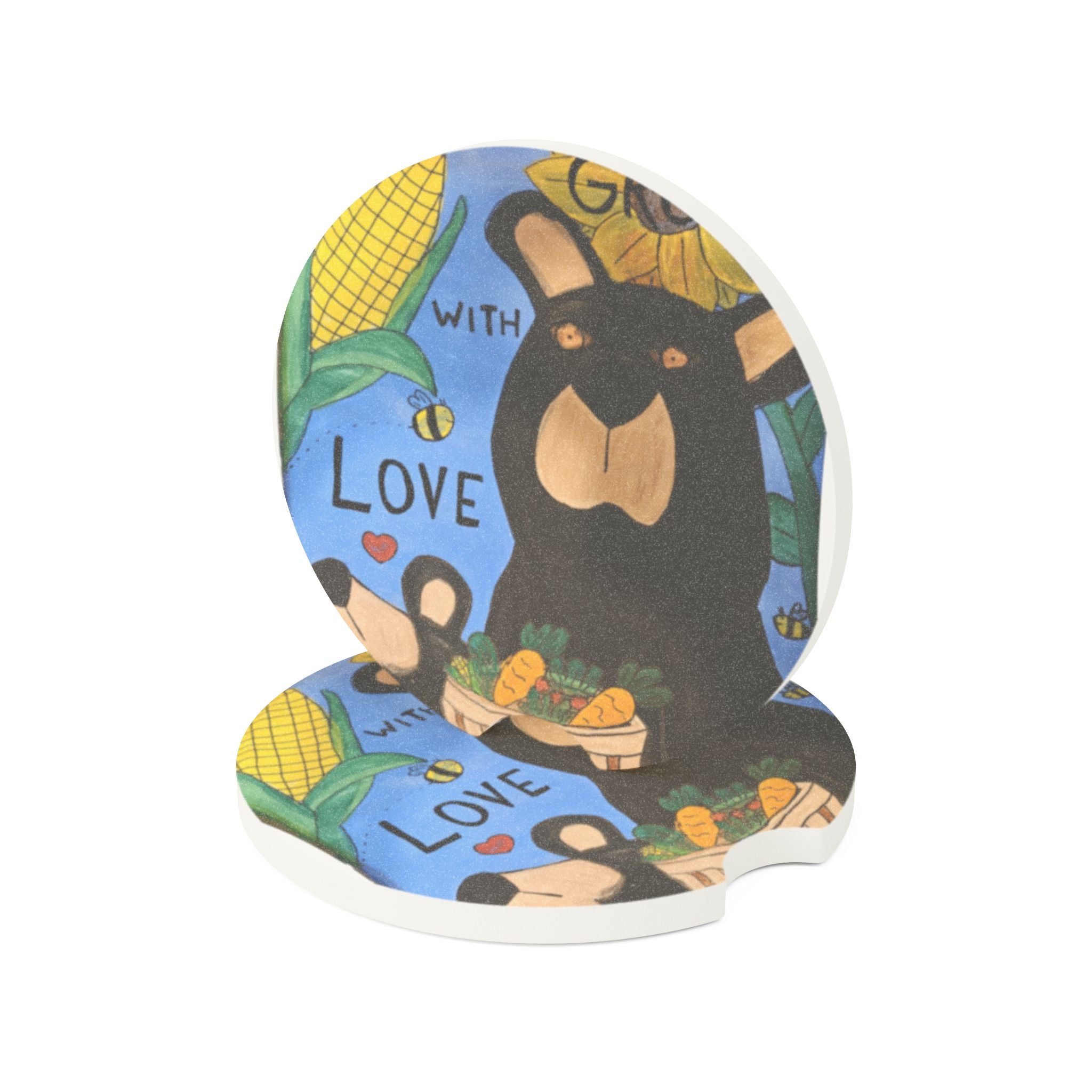 Copy of You Are My Sunshine Bear Soapstone Car Coaster — Cute Sunflower Car Cup Holder Insert