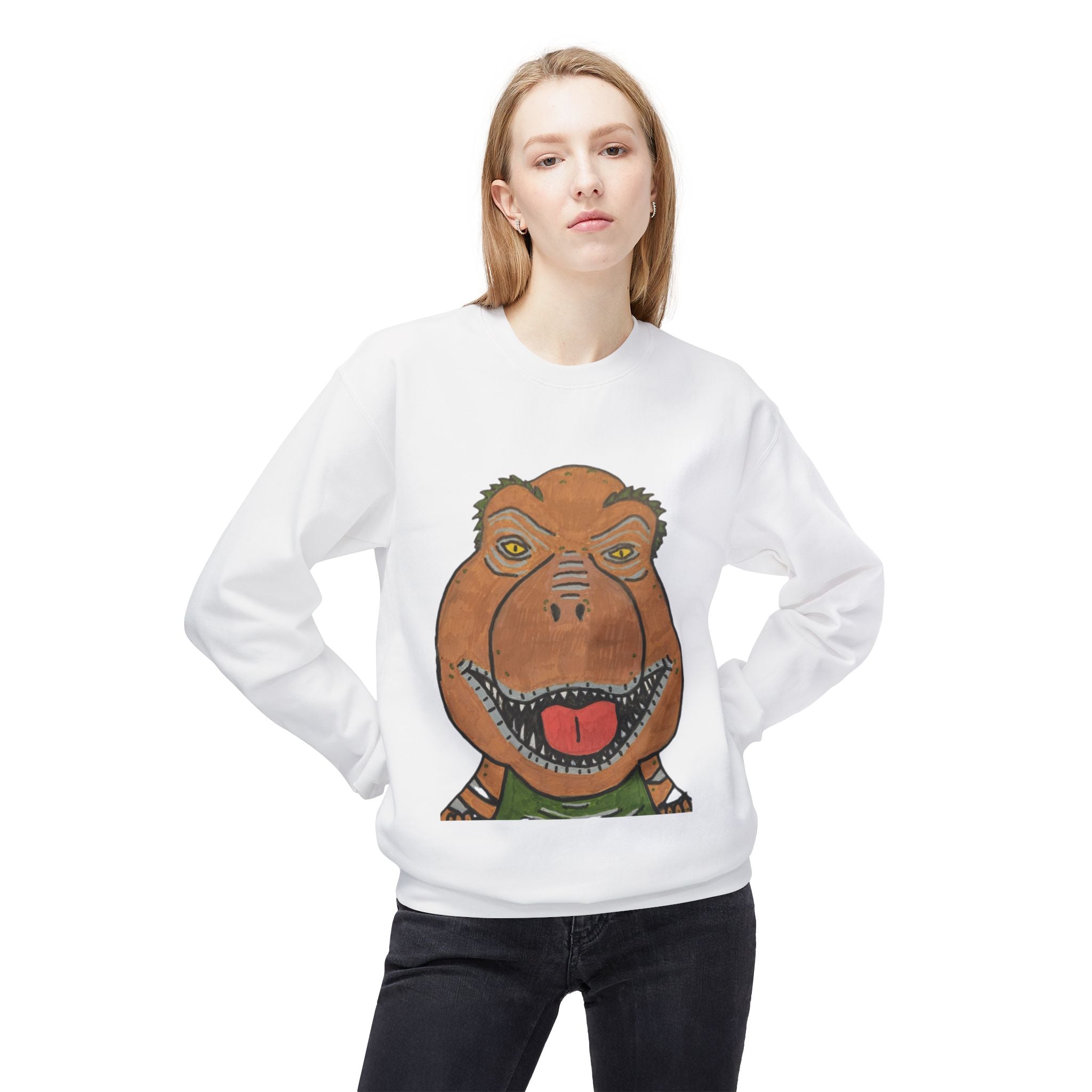 Rexalty the T-Rex Face Crewneck Sweatshirt — Fun Dinosaur Graphic Pullover
