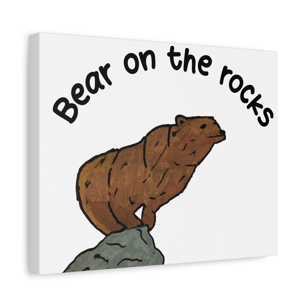 Bear on the Rocks Canvas Wall Art — Whimsical Brown Bear Illustration