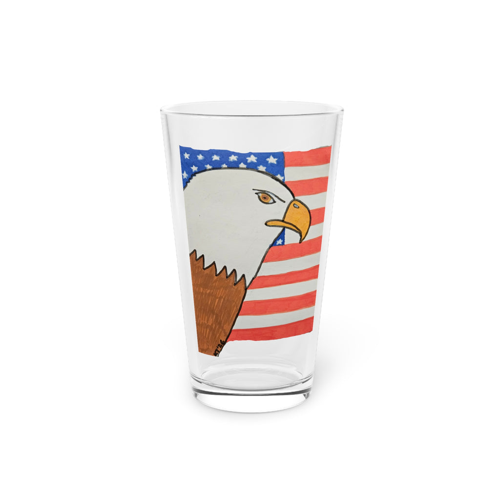 American Flag Bald Eagle Pint Glass — 16 oz Patriotic Beer Glass
