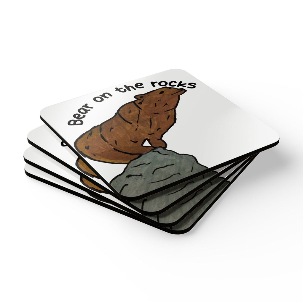 Bear on the Rocks Cork Coaster Set — Wildlife Art Drink Coasters | The Primal Realm