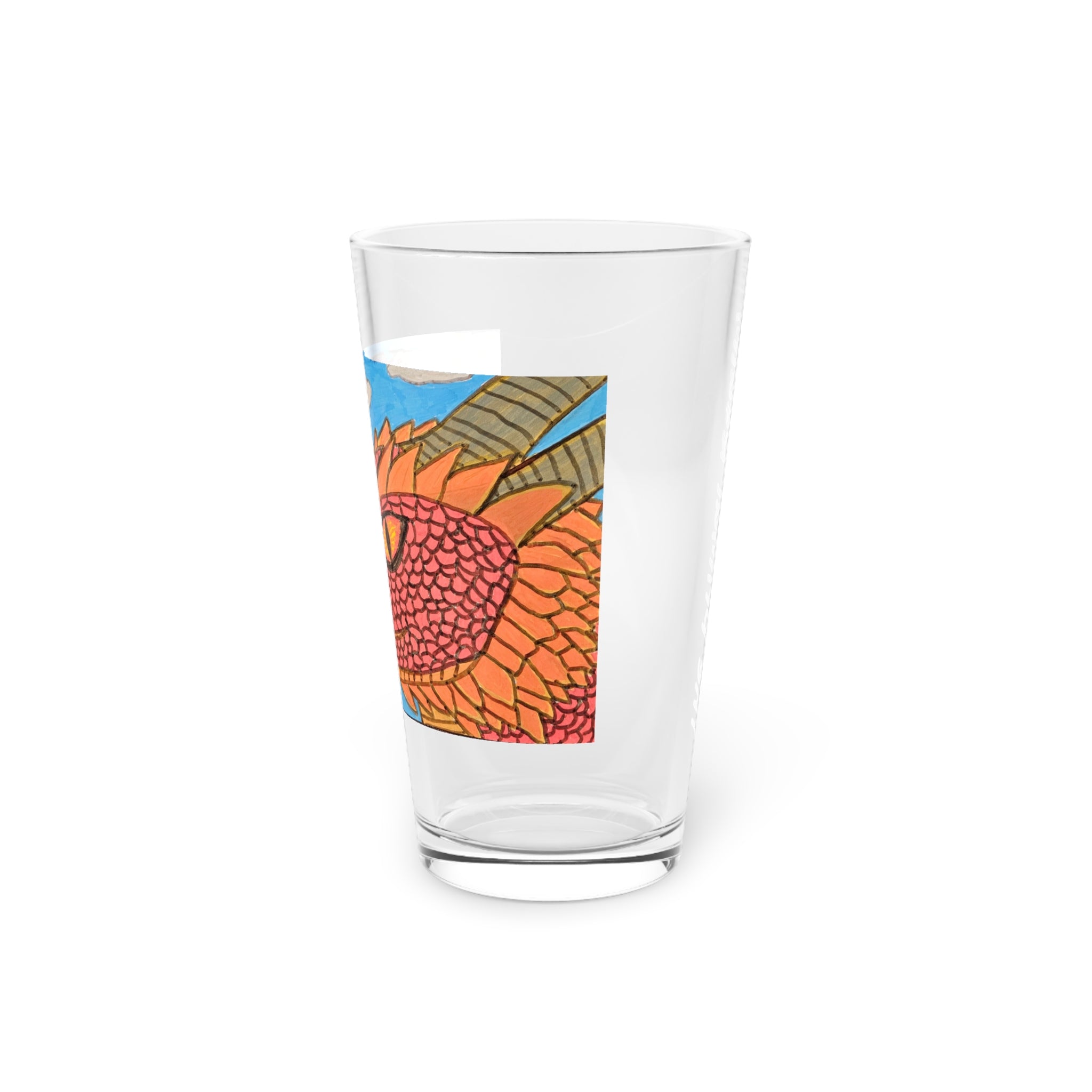Dragon Sky — 16oz Fantasy Beer Glass with Colorful Red Dragon Design