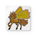 Pegasus Winged Horse Cork Coaster Set — Hand-Drawn Golden Mythical Animal Drink Coasters (4-Pack)
