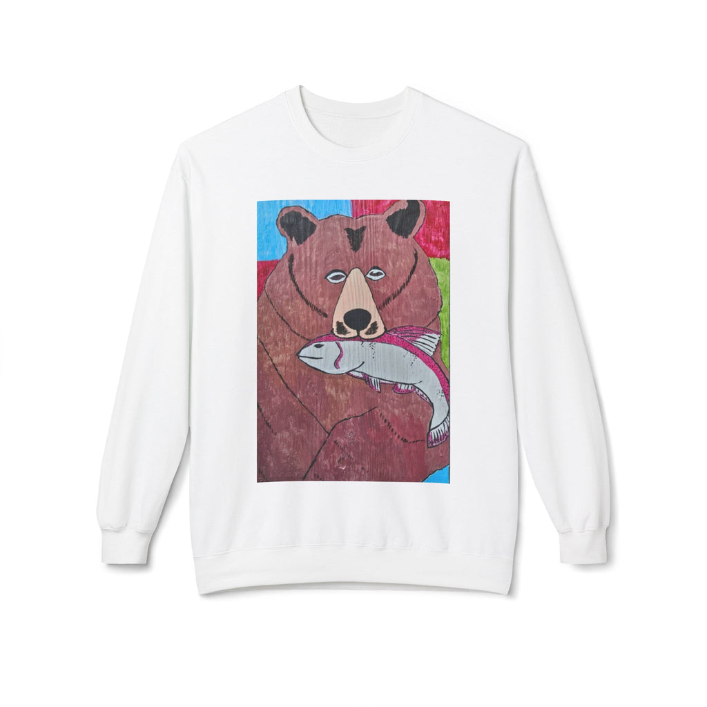 Whimsy Grr | Griffish the Grizz Crewneck Sweatshirt — Grizz with a Fish Wildlife Art Pullover