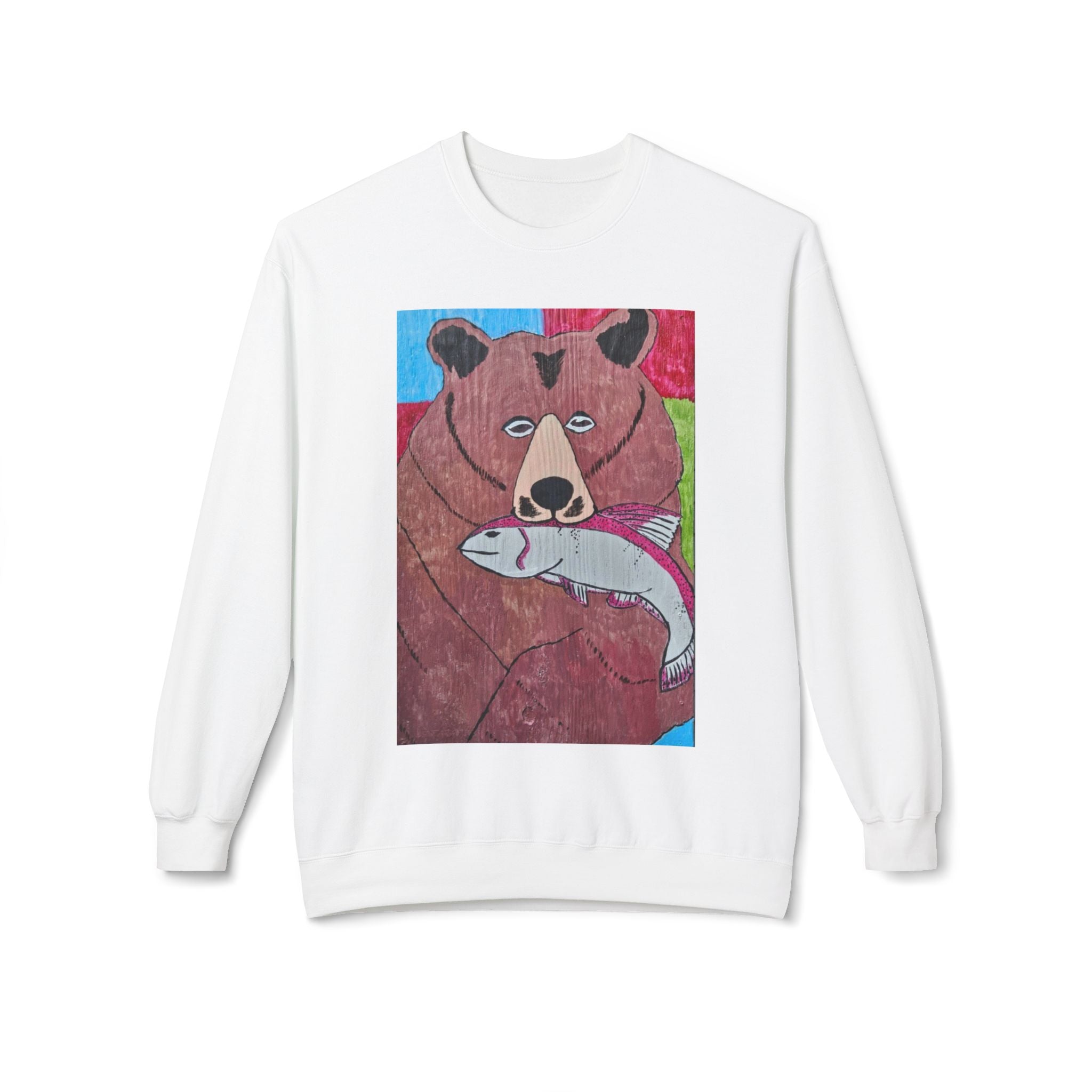 Whimsy Grr | Griffish the Grizz Crewneck Sweatshirt — Grizz with a Fish Wildlife Art Pullover
