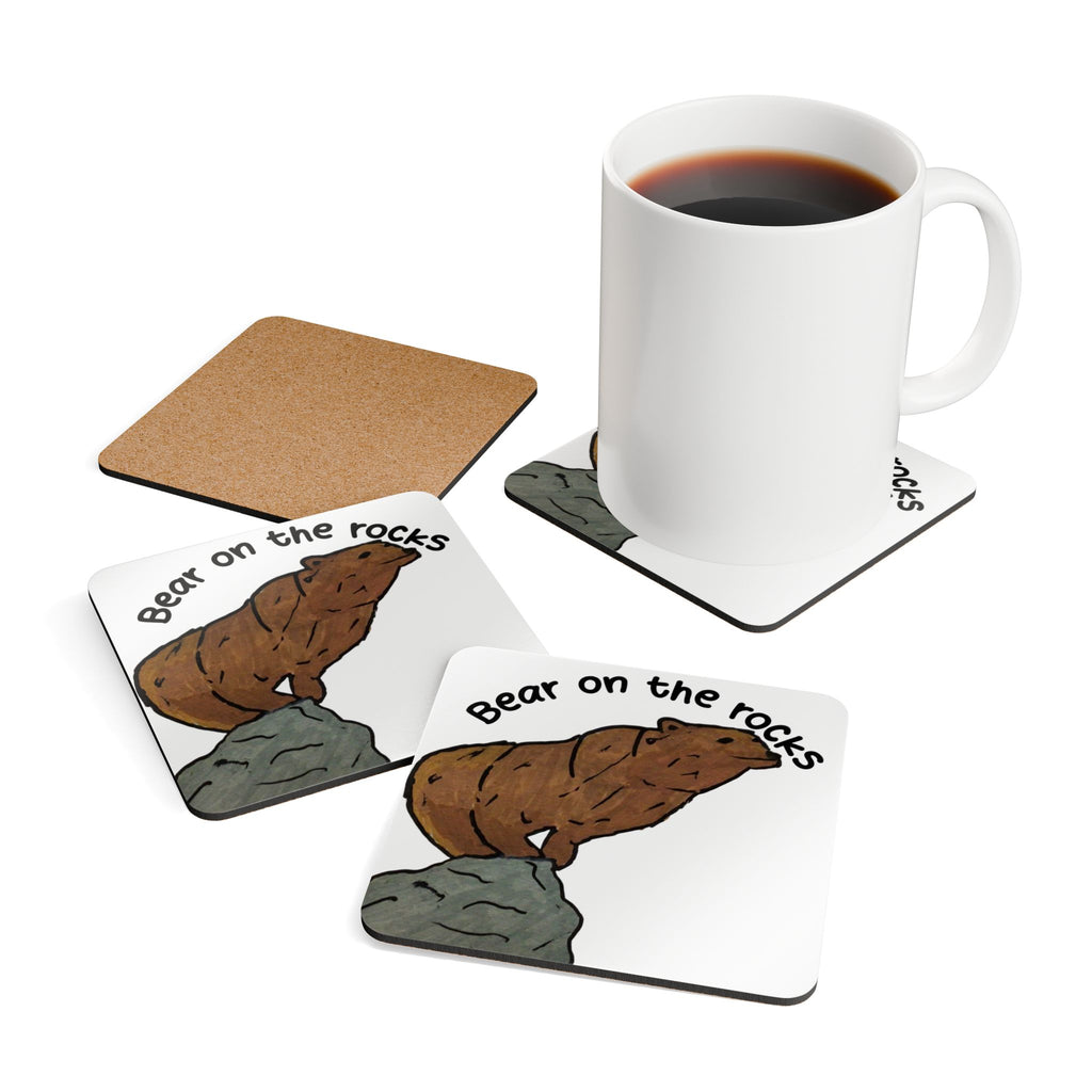 Bear on the Rocks Cork Coaster Set — Wildlife Art Drink Coasters | The Primal Realm