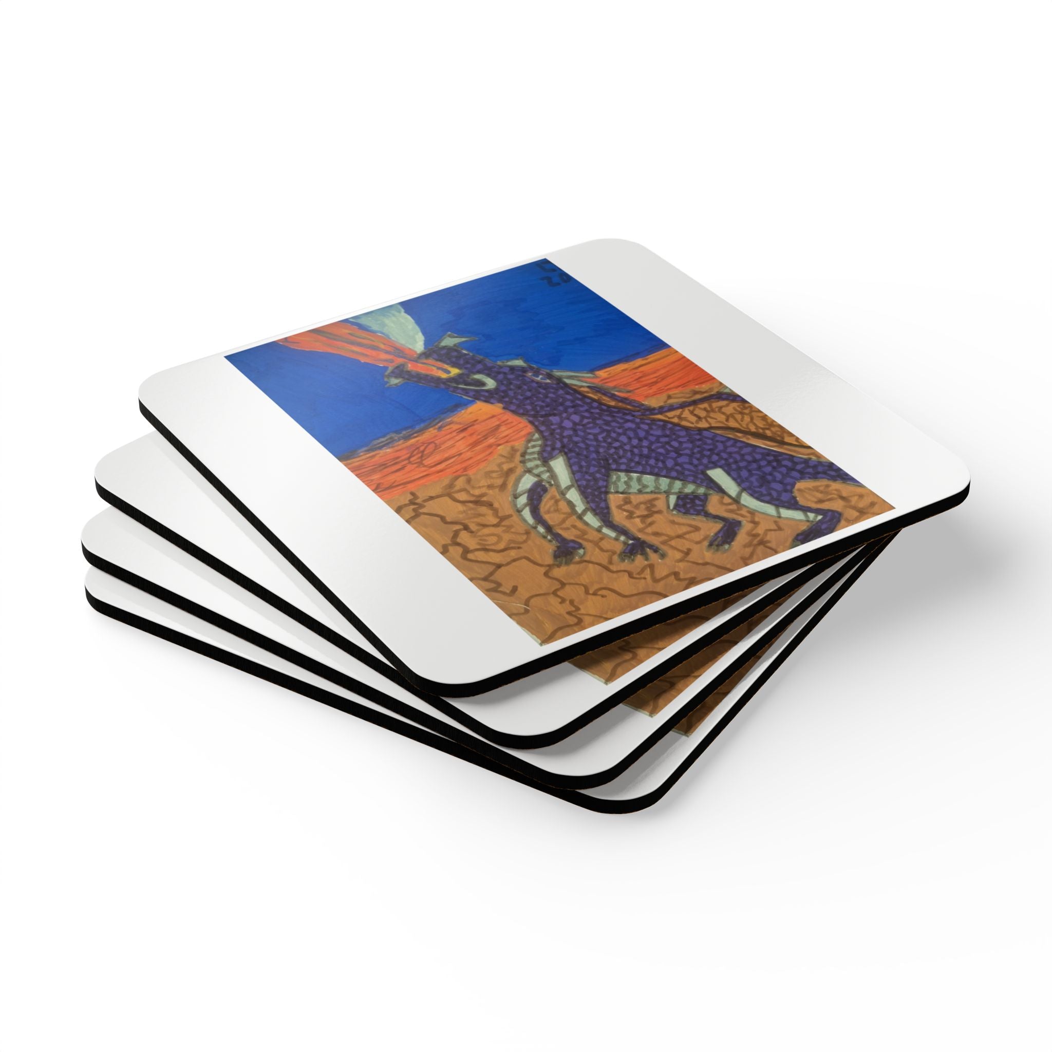 Purple Dragon Cork Coaster Set — Colorful  Drink Coasters