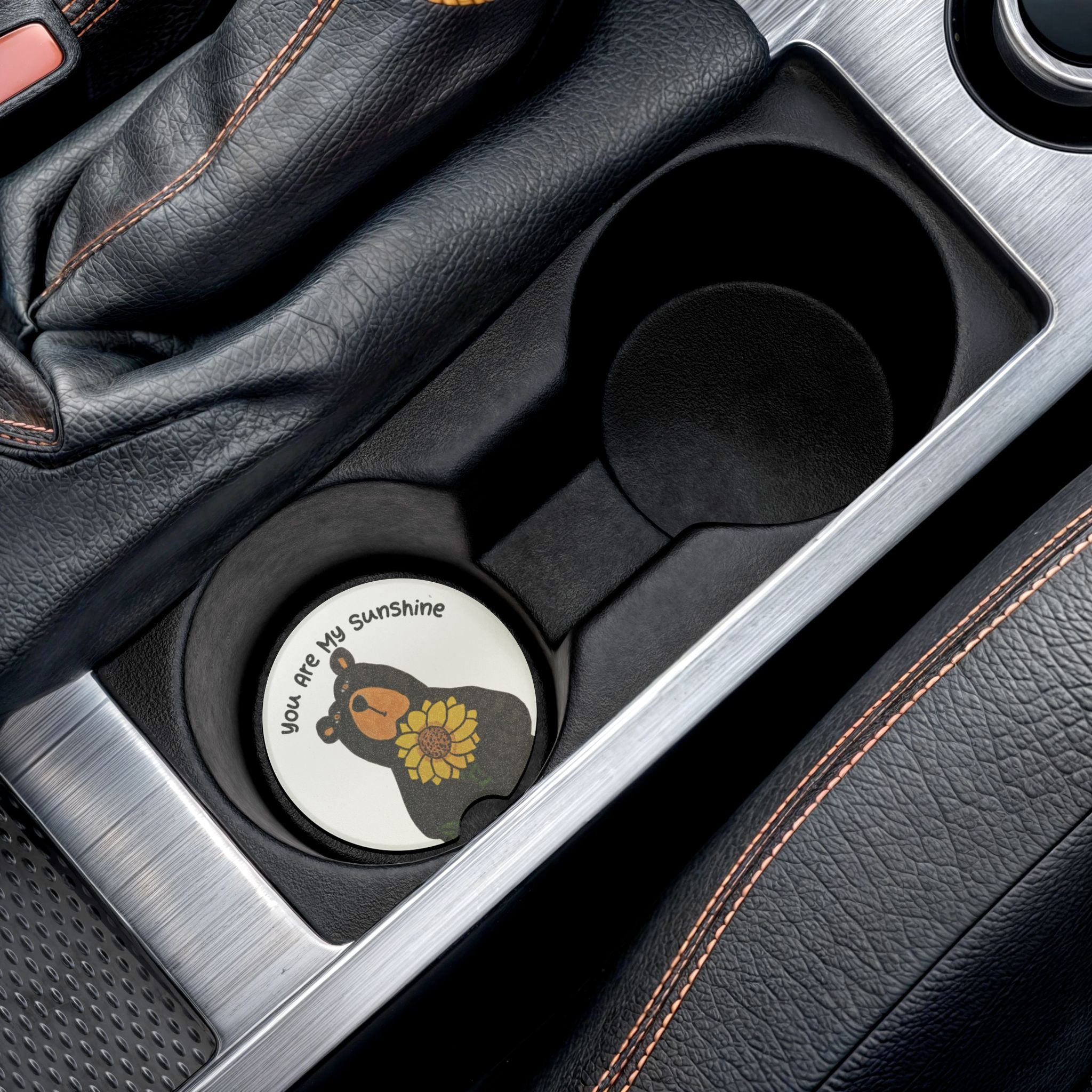 You Are My Sunshine Bear Soapstone Car Coaster — Cute Sunflower Car Cup Holder Insert