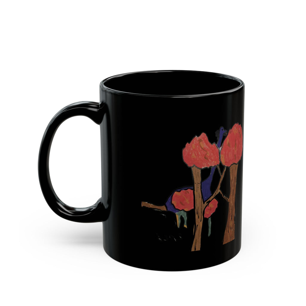 Black Ceramic Mug — Brachy Red Tree Silhouette Coffee Cup (11oz/15oz)