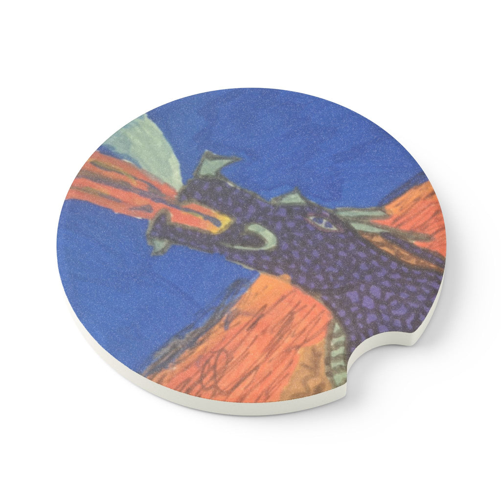 Purple Dragon Soapstone Car Coaster — Fantasy Dragon Car Cup Holder Insert
