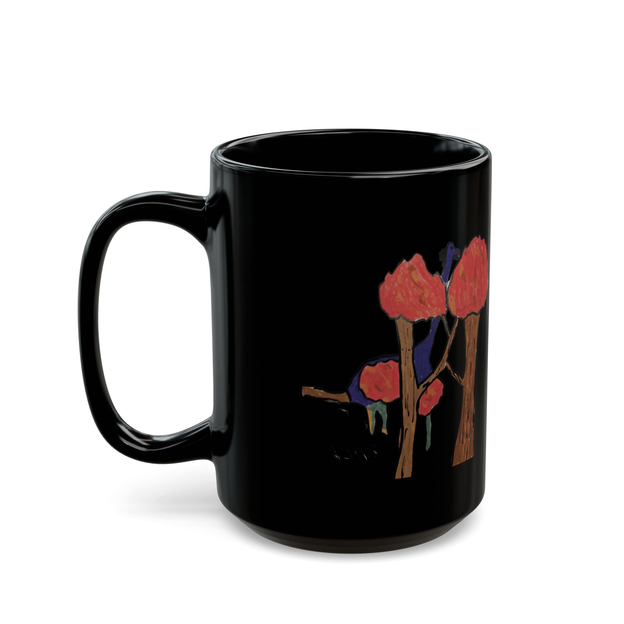 Black Ceramic Mug — Brachy Red Tree Silhouette Coffee Cup (11oz/15oz)