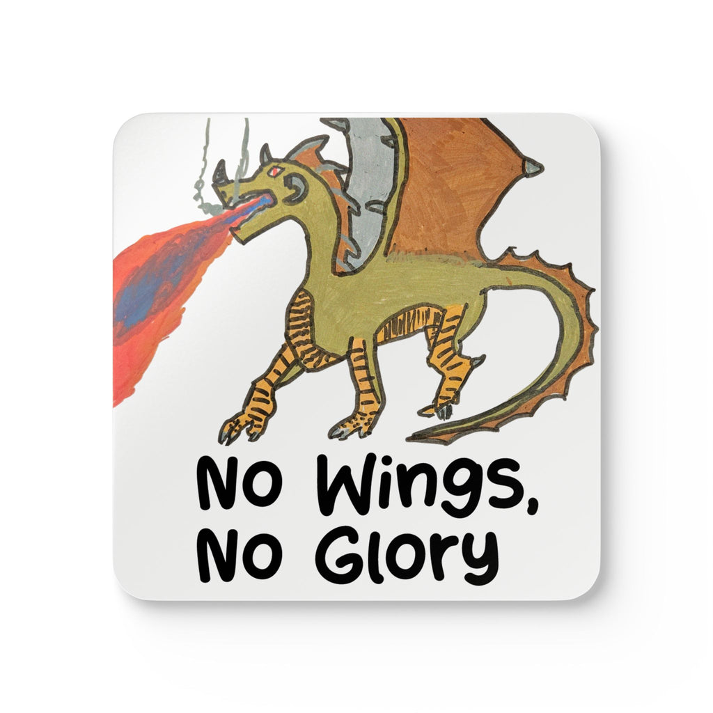 Fantasy Dragon Coaster Set — 'No Wings, No Glory' Cork Drink Coasters