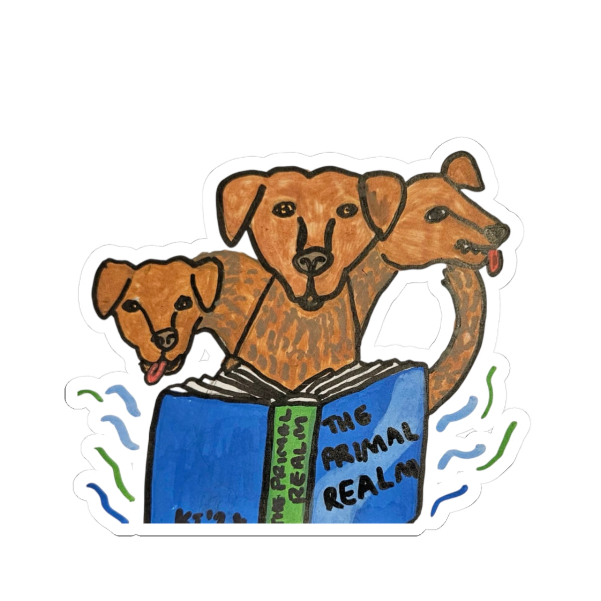 The Cerbie Circle Kiss-Cut Sticker — Cerbie Reading Dogs Laptop Decal