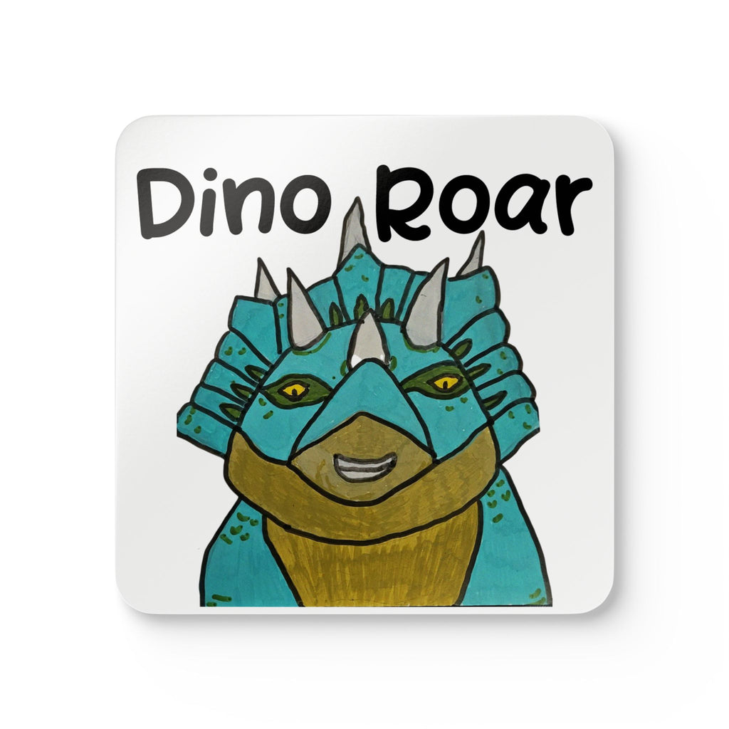 Dino Roar Cork Coaster Set — Cute Blue Triceratops Drink Coasters (4-Pack)