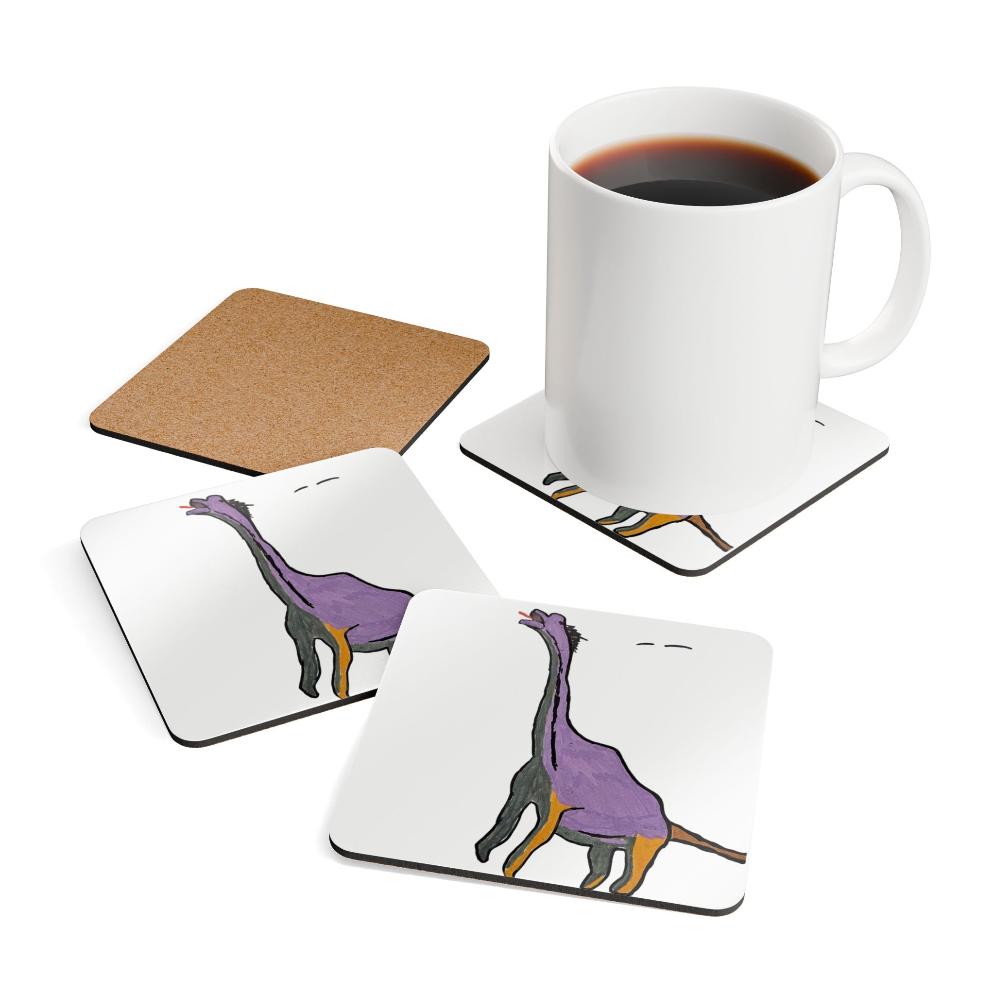 Brachy the Brachiosaurus Coaster Set — Cute Dinosaur Drink Coasters (Set of 4)
