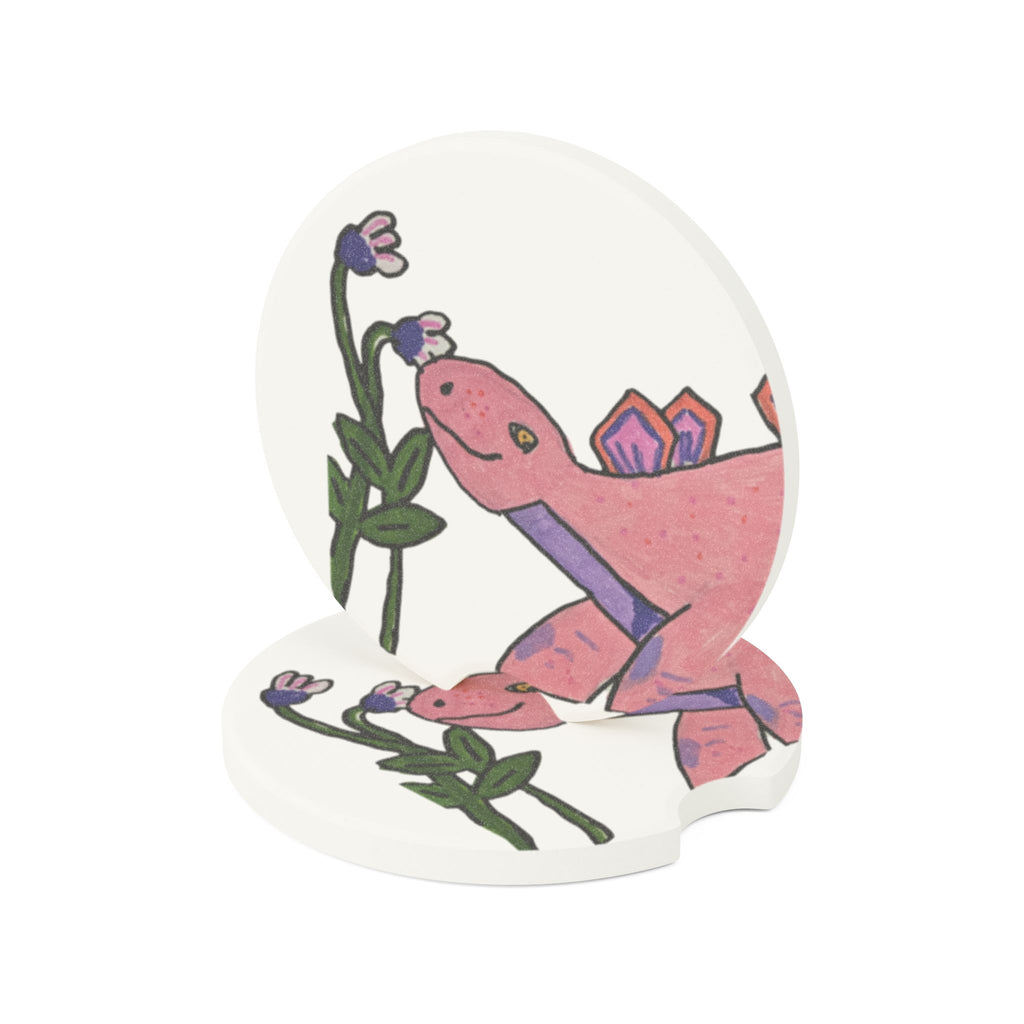 Pink Stegosaurus Soapstone Car Coaster — Cute Pink Dino Cupholder Drink Holder