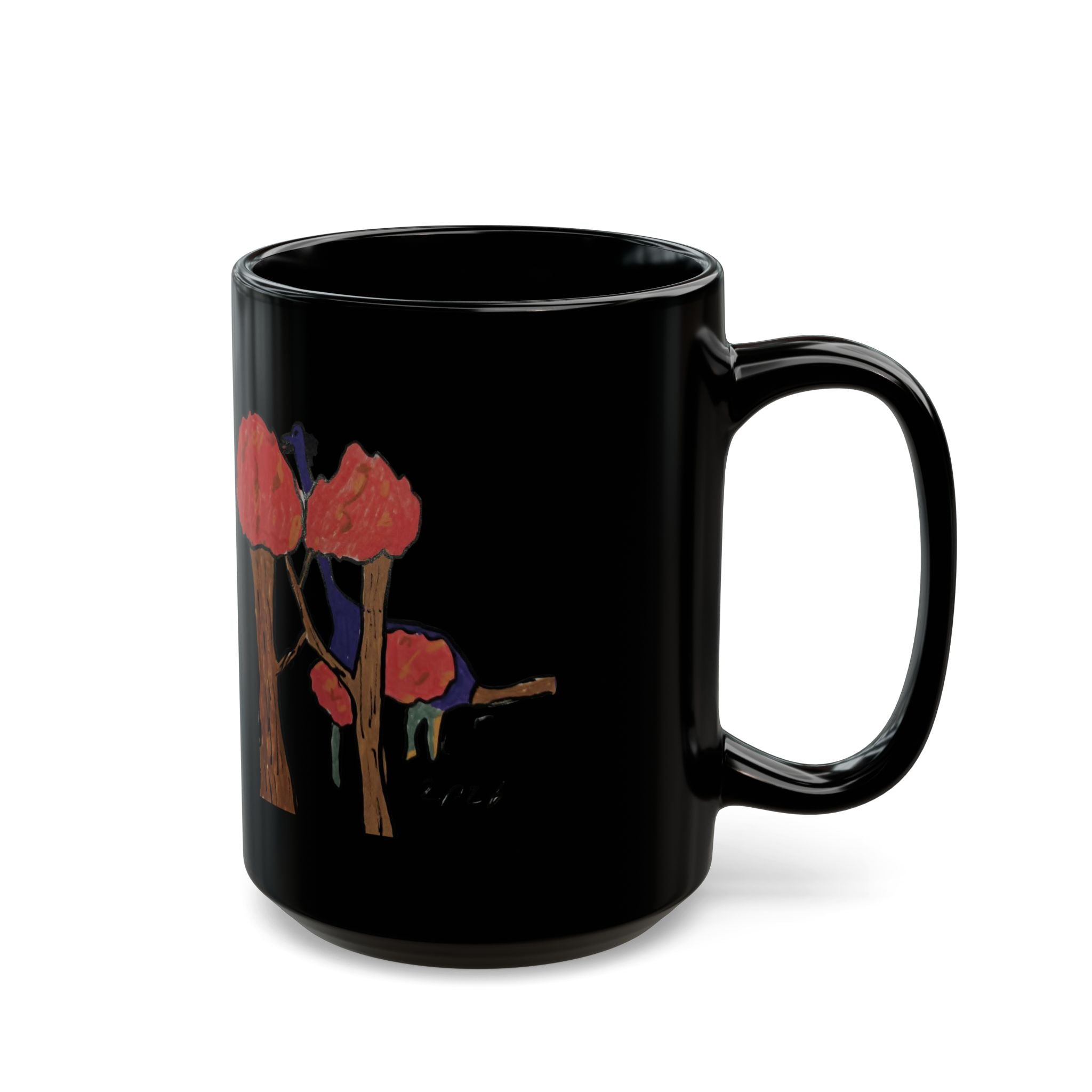 Black Ceramic Mug — Brachy Red Tree Silhouette Coffee Cup (11oz/15oz)