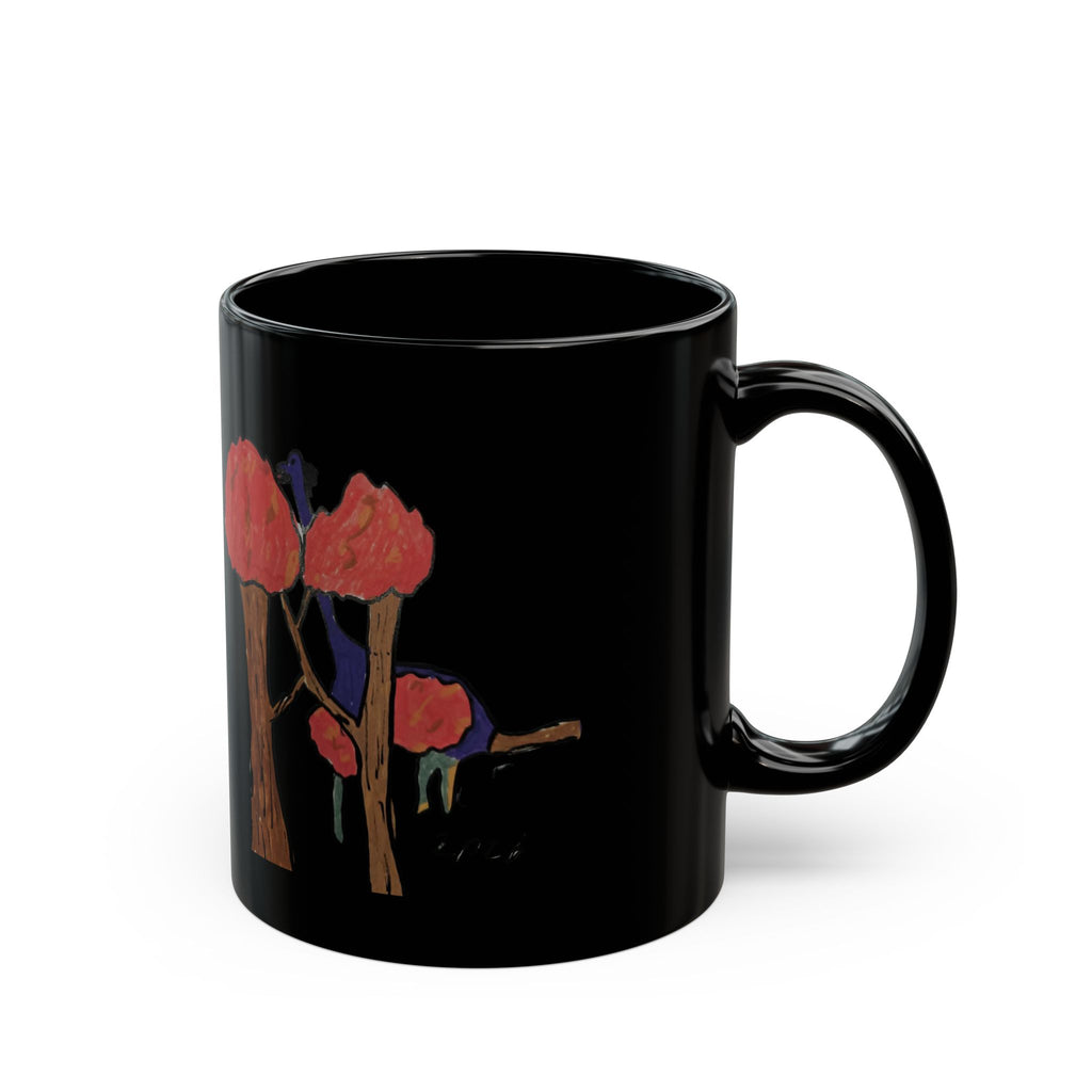 Black Ceramic Mug — Brachy Red Tree Silhouette Coffee Cup (11oz/15oz)