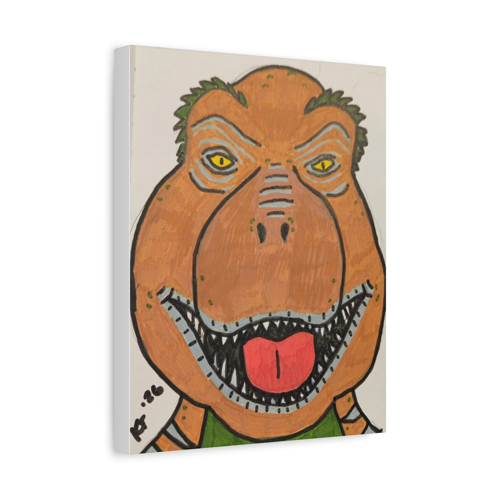 Tea Rex Matte Canvas Art — Funny Dinosaur Illustration Wall Decor, Stretched