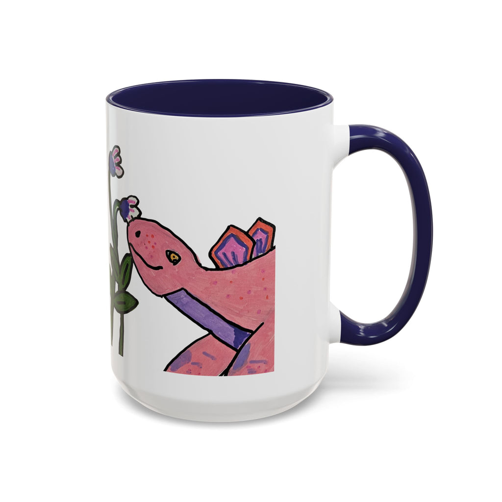 Pink Stegosaurus Floral Coffee Mug — Cute Pink Dino with Flowers Accent Ceramic Mug (11/15 oz)