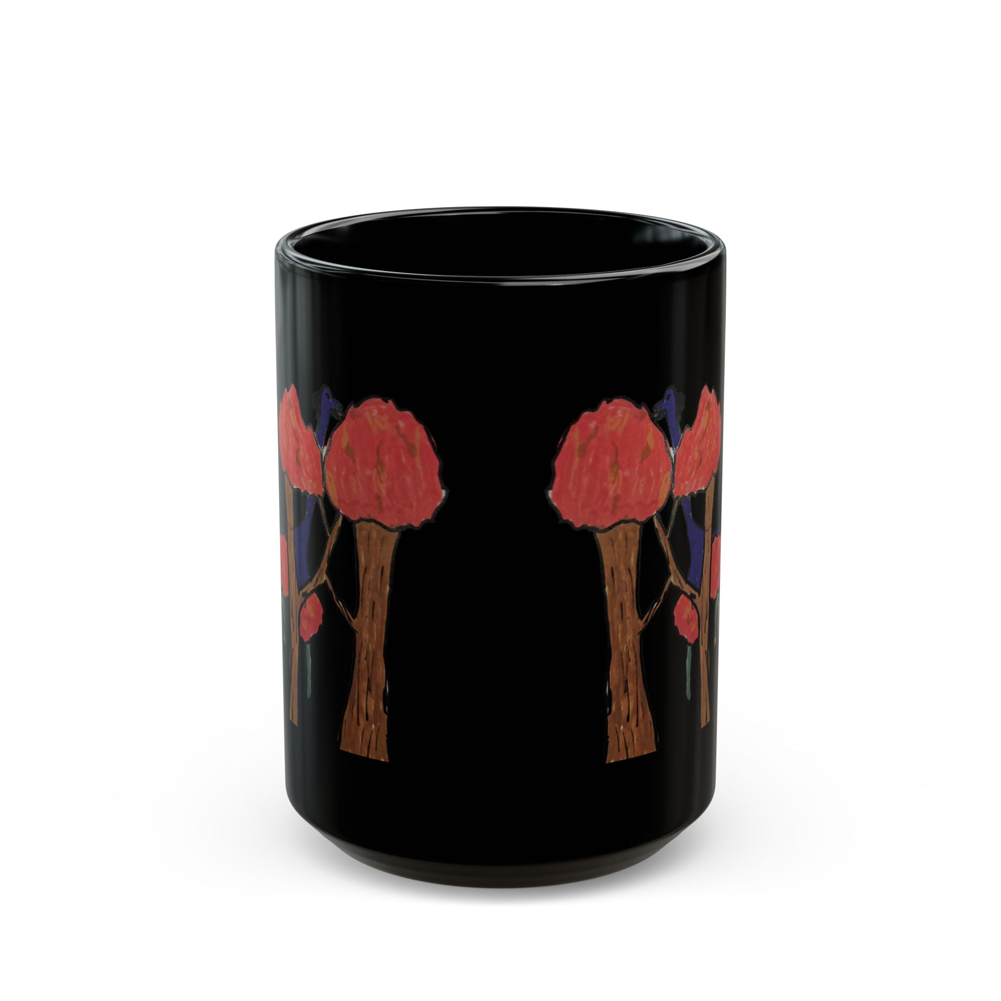 Black Ceramic Mug — Brachy Red Tree Silhouette Coffee Cup (11oz/15oz)
