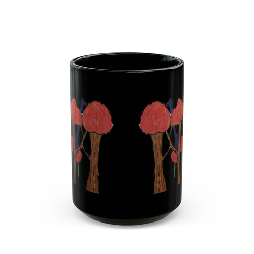 Black Ceramic Mug — Brachy Red Tree Silhouette Coffee Cup (11oz/15oz)
