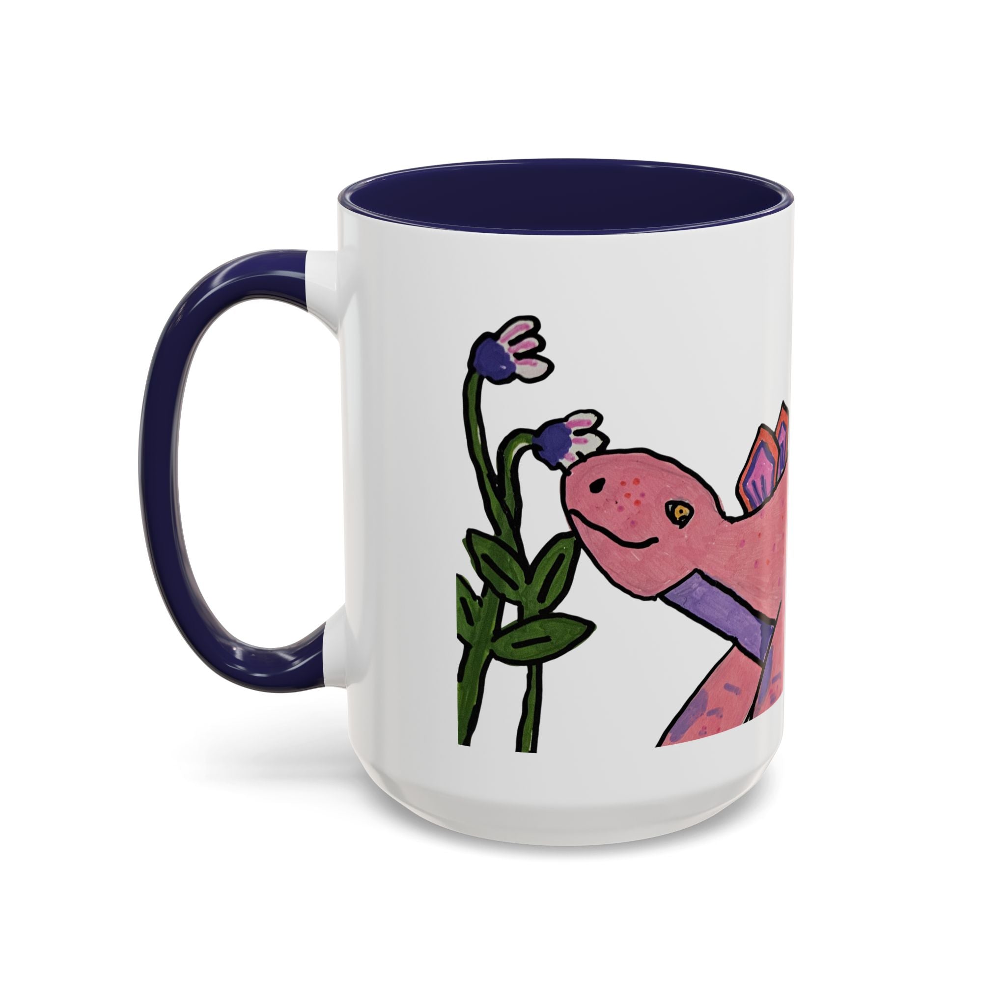 Pink Stegosaurus Floral Coffee Mug — Cute Pink Dino with Flowers Accent Ceramic Mug (11/15 oz)