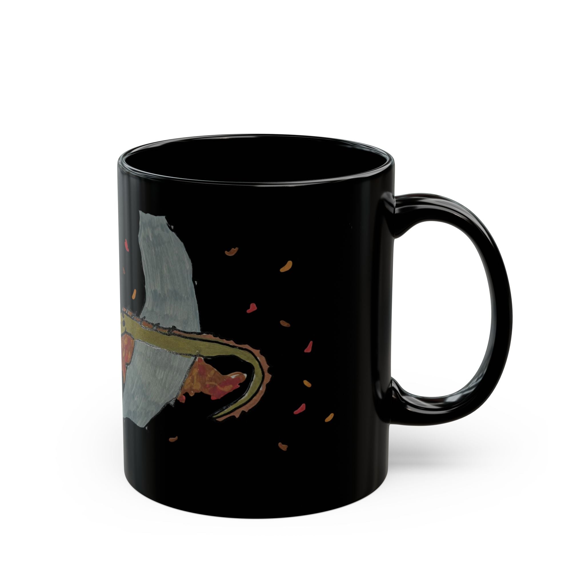 Black Ceramic Mug — Brachy Red Tree Silhouette Coffee Cup (11oz/15oz)