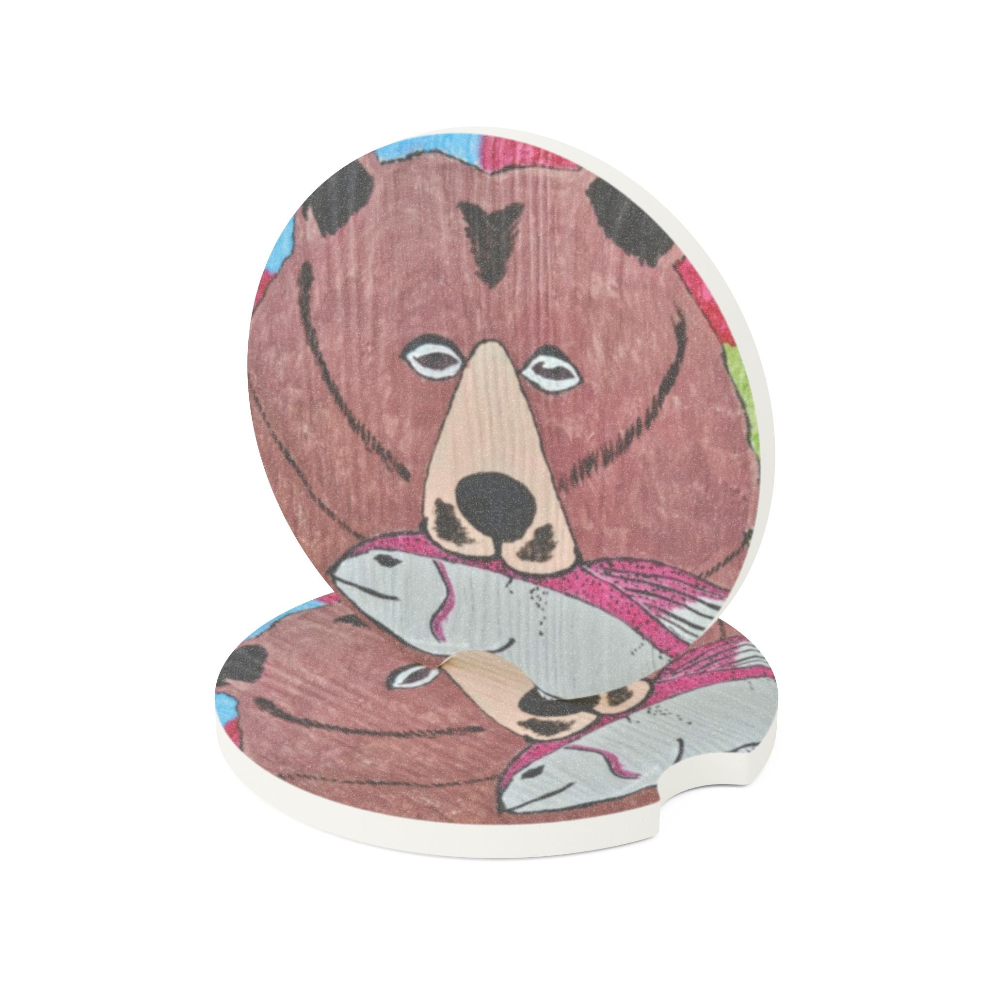 Whimsy Grr | Grizz with a Fish Soapstone Car Coaster