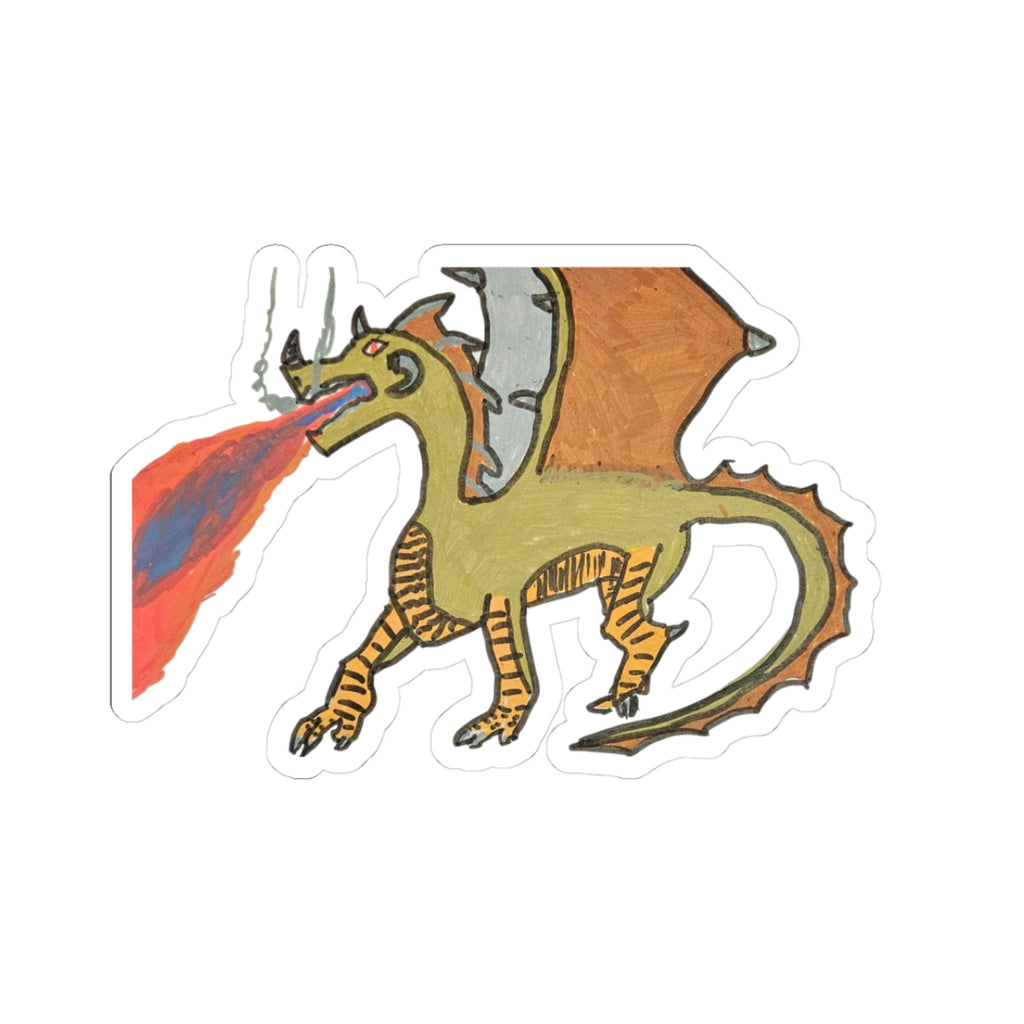 Fantasy Dragon Kiss-Cut Sticker — Cute Hand-Drawn Fire-Breathing Decal for Laptops, Notebooks & Gear