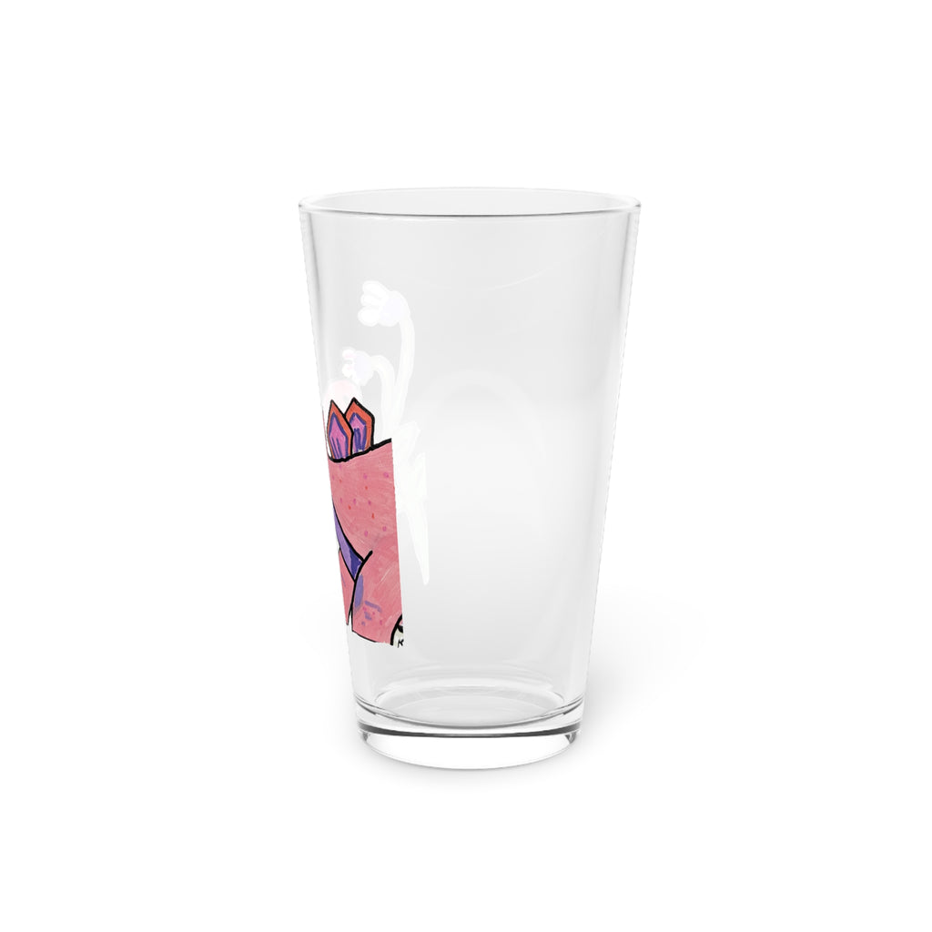 Pink Stegosaurus Floral Pint Glass — Cute 16oz Dino Beer & Drinkware