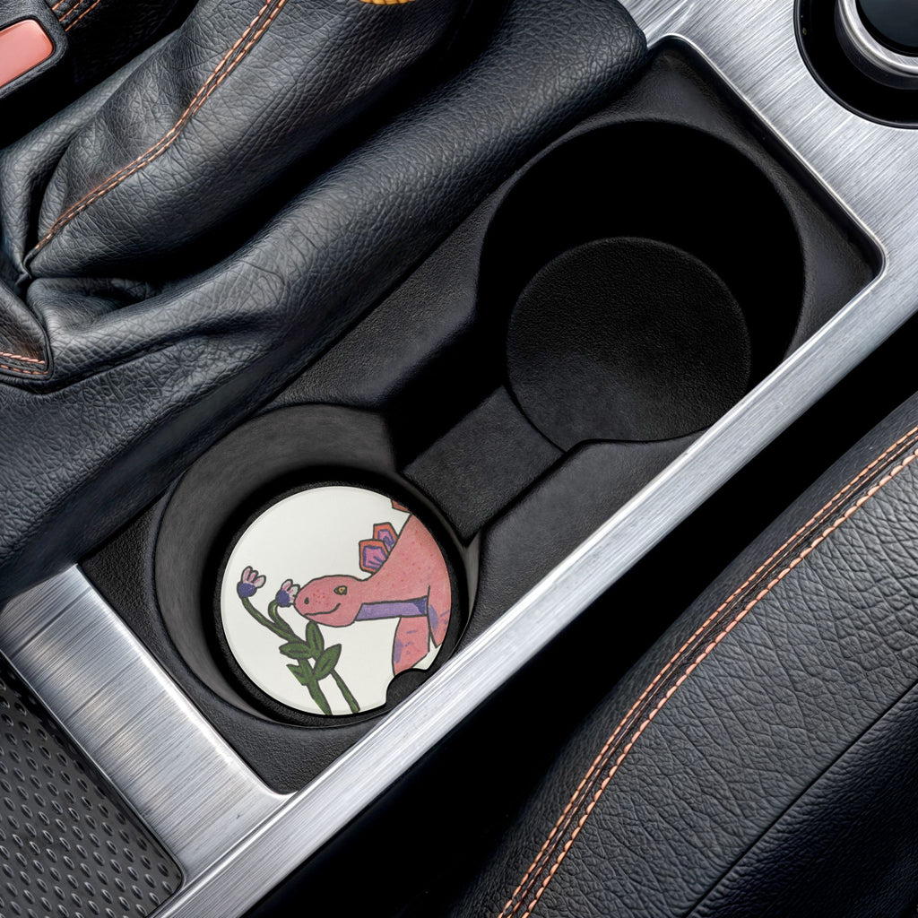 Pink Stegosaurus Soapstone Car Coaster — Cute Pink Dino Cupholder Drink Holder