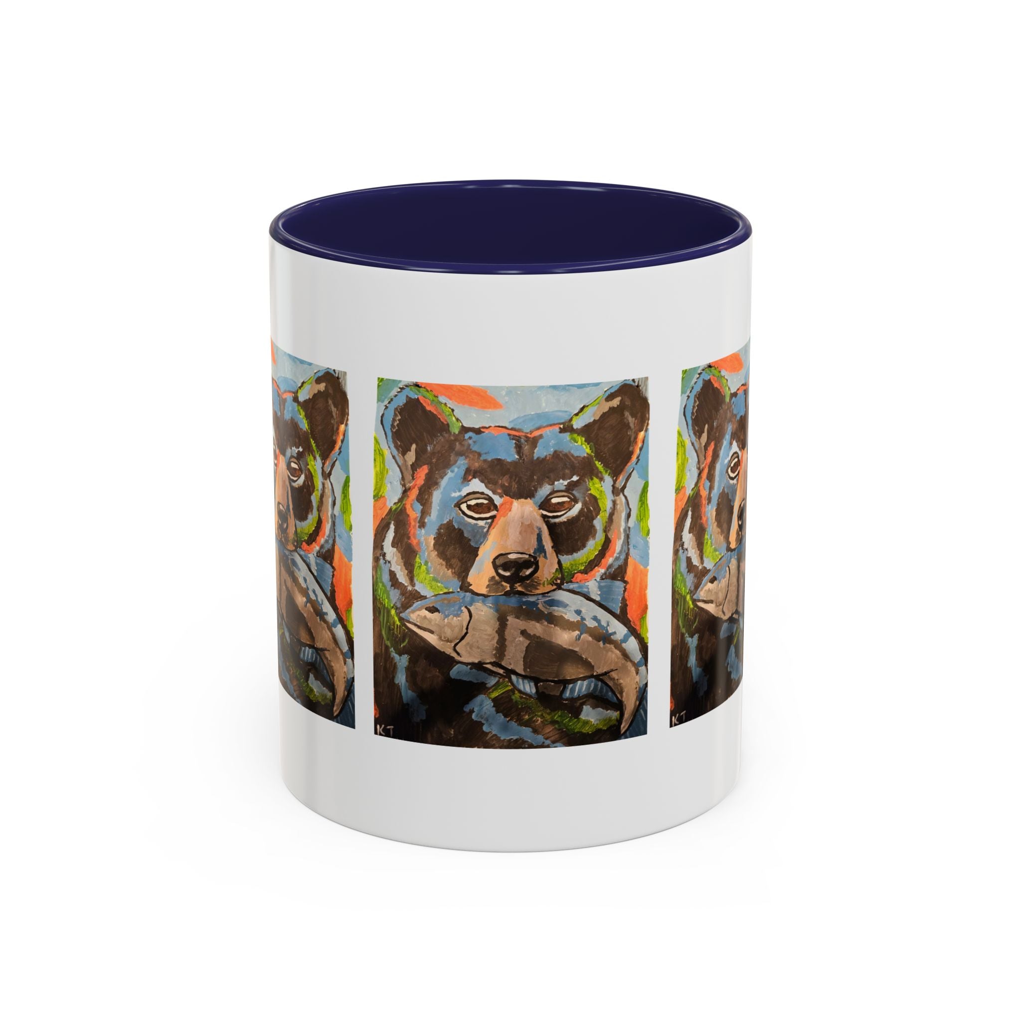 Whimsy Grr | Rusty the Bear Accent Mug (11oz & 15oz) — Bear with a Fish Coffee Mug