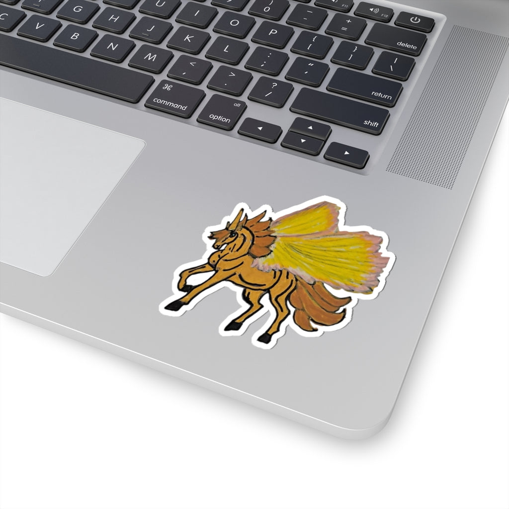 Golden Pegasus Sticker — Hand-Drawn Winged Horse Kiss-Cut Decal