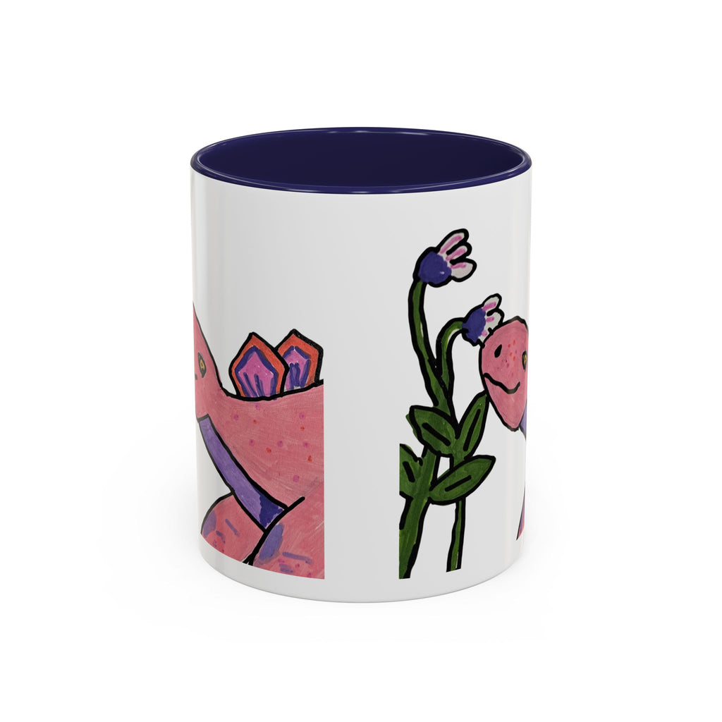 Pink Stegosaurus Floral Coffee Mug — Cute Pink Dino with Flowers Accent Ceramic Mug (11/15 oz)
