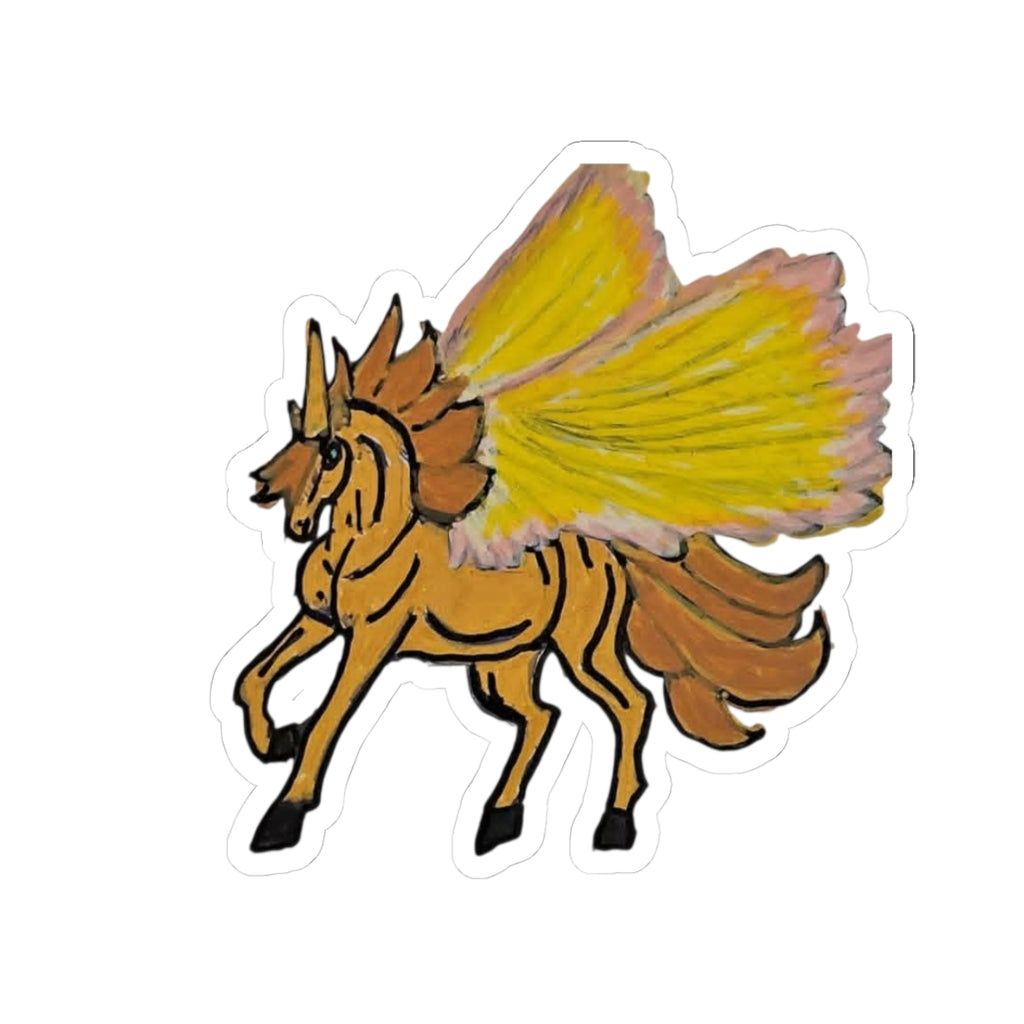 Golden Pegasus Sticker — Hand-Drawn Winged Horse Kiss-Cut Decal