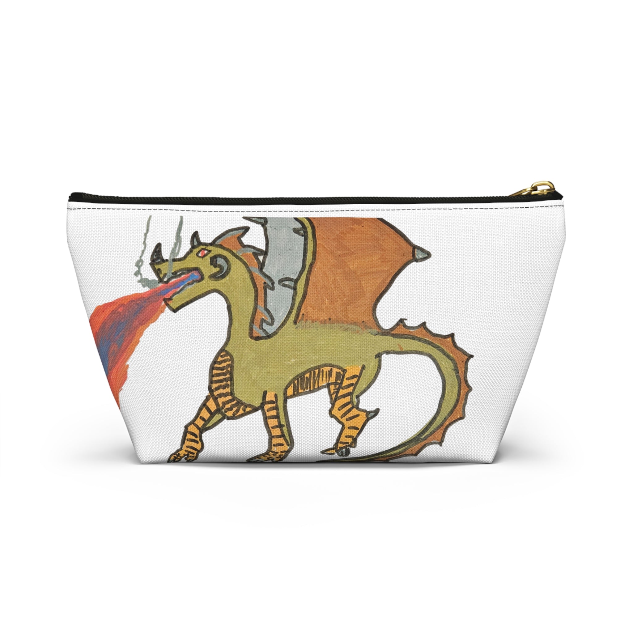 No Wings No Glory Accessory Pouch — Whimsical Hand-Drawn Dragon Makeup Bag